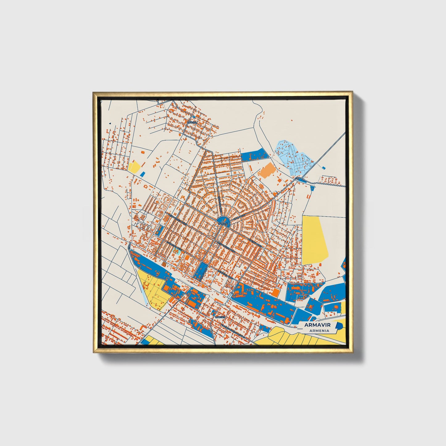 Armavir Armenia Colorful City Map Canvas Print • Gold Framed