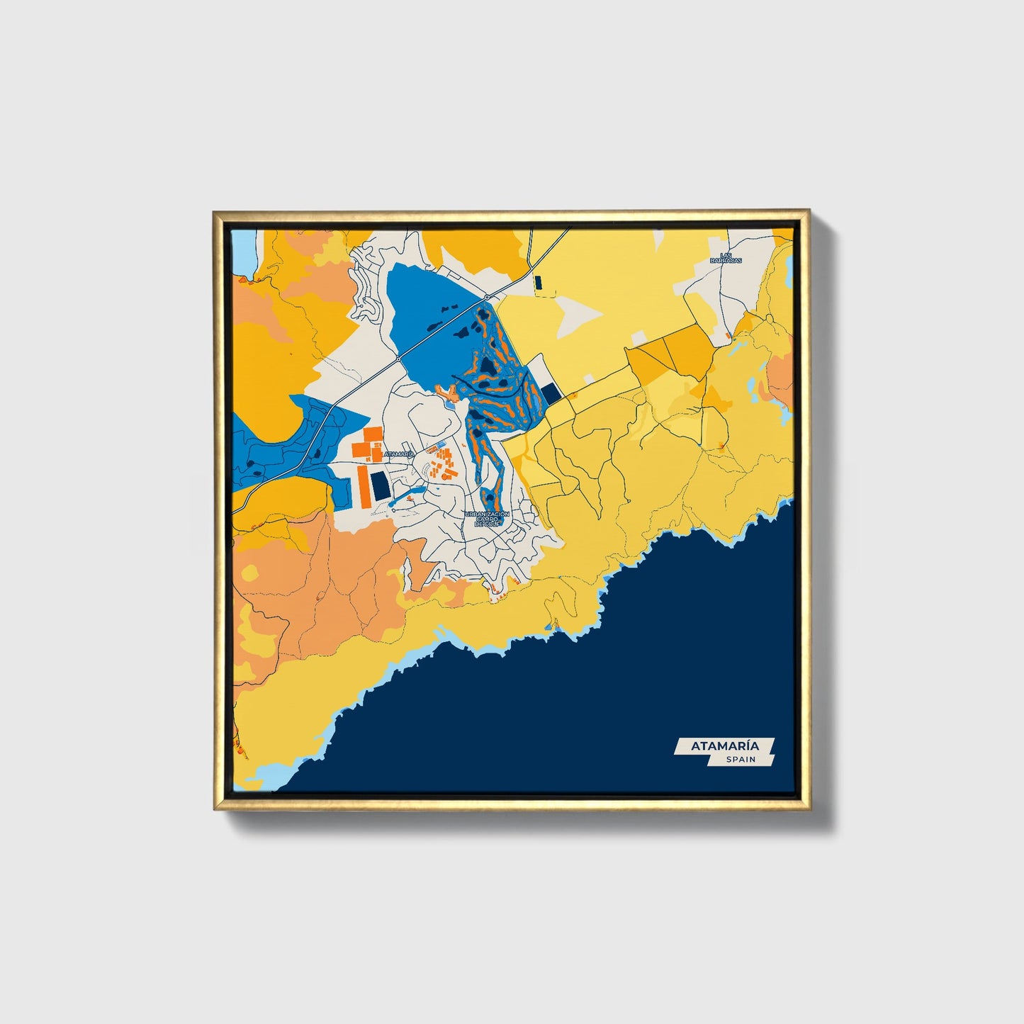 Atamaría Spain Colorful City Map Canvas Print • Gold Framed