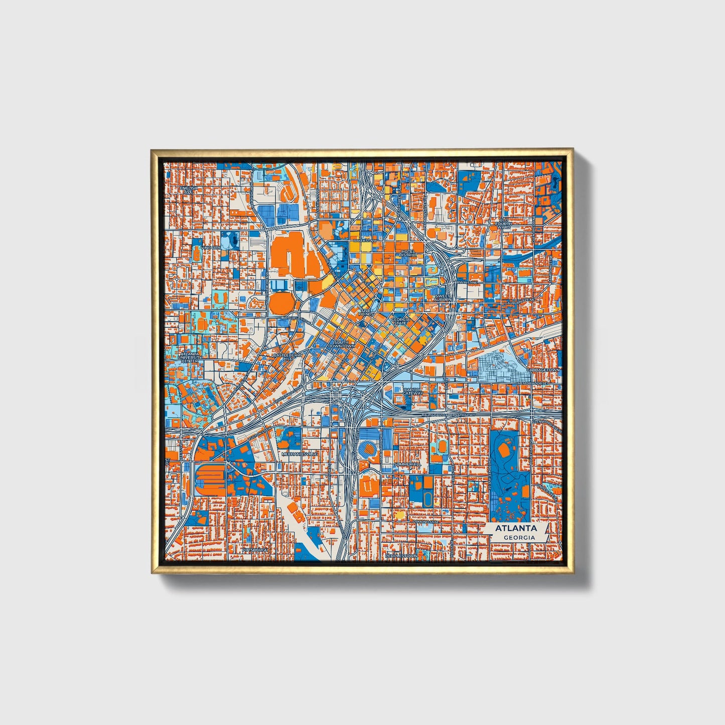 Atlanta Georgia Colorful City Map Canvas Print • Gold Framed