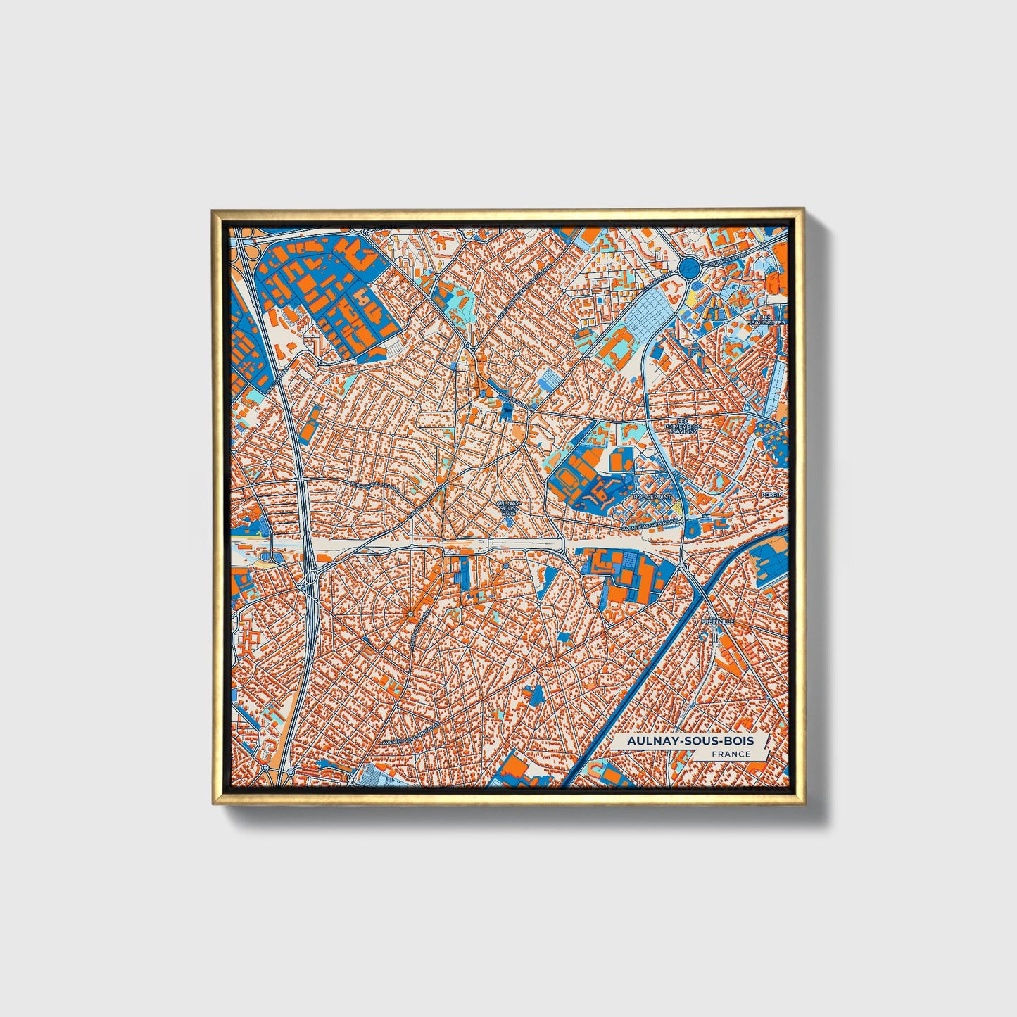 Aulnay-Sous-Bois France Colorful City Map Canvas Print • Gold Framed