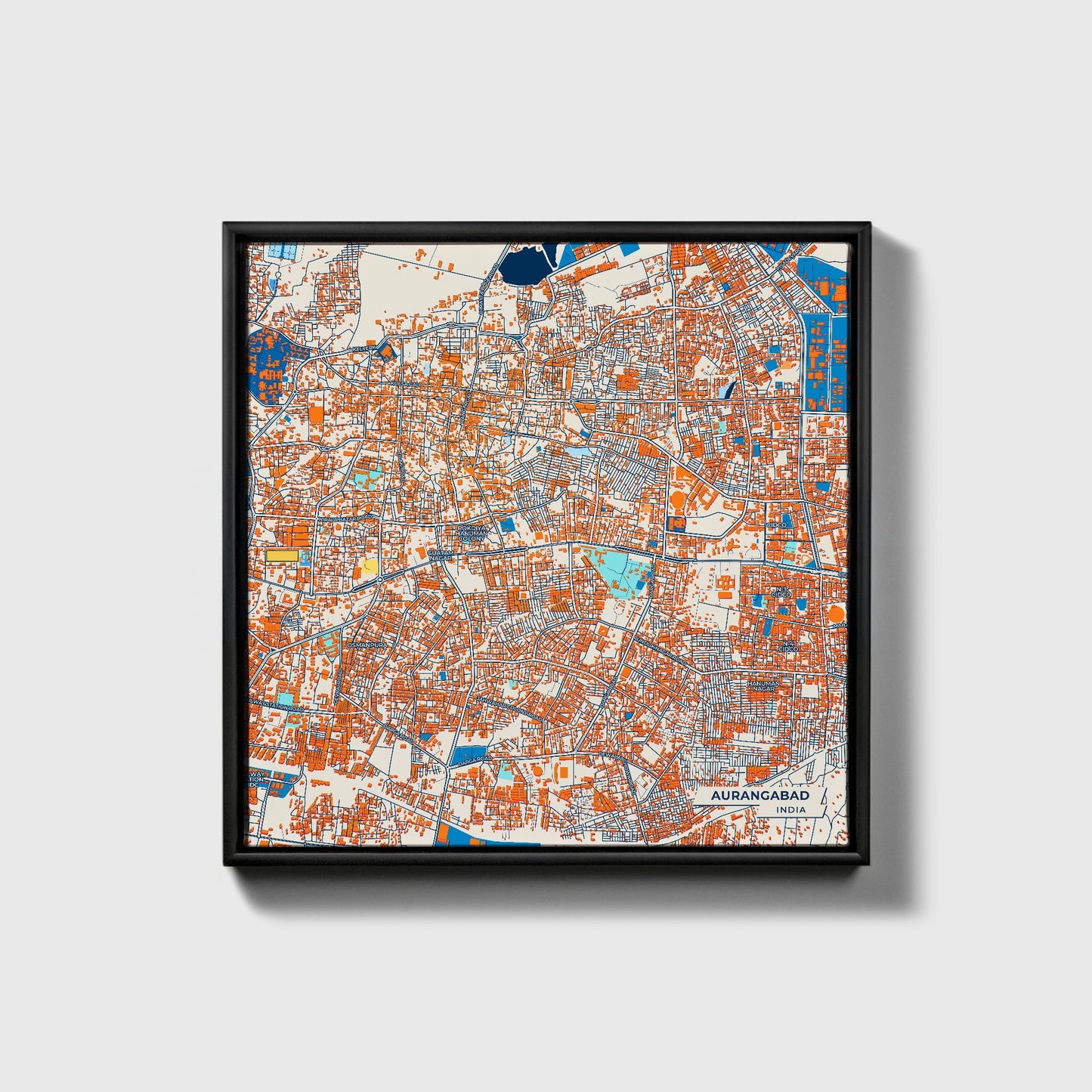 Aurangabad India Colorful City Map Canvas Print • Black Framed