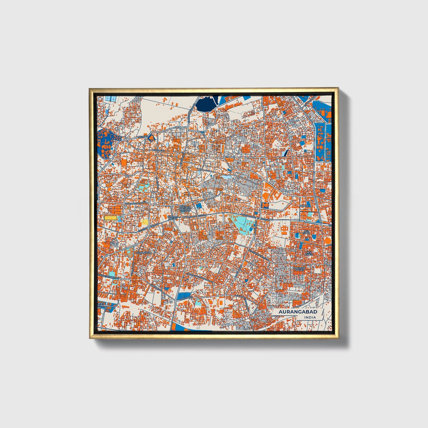 Aurangabad India Colorful City Map Canvas Print • Gold Framed