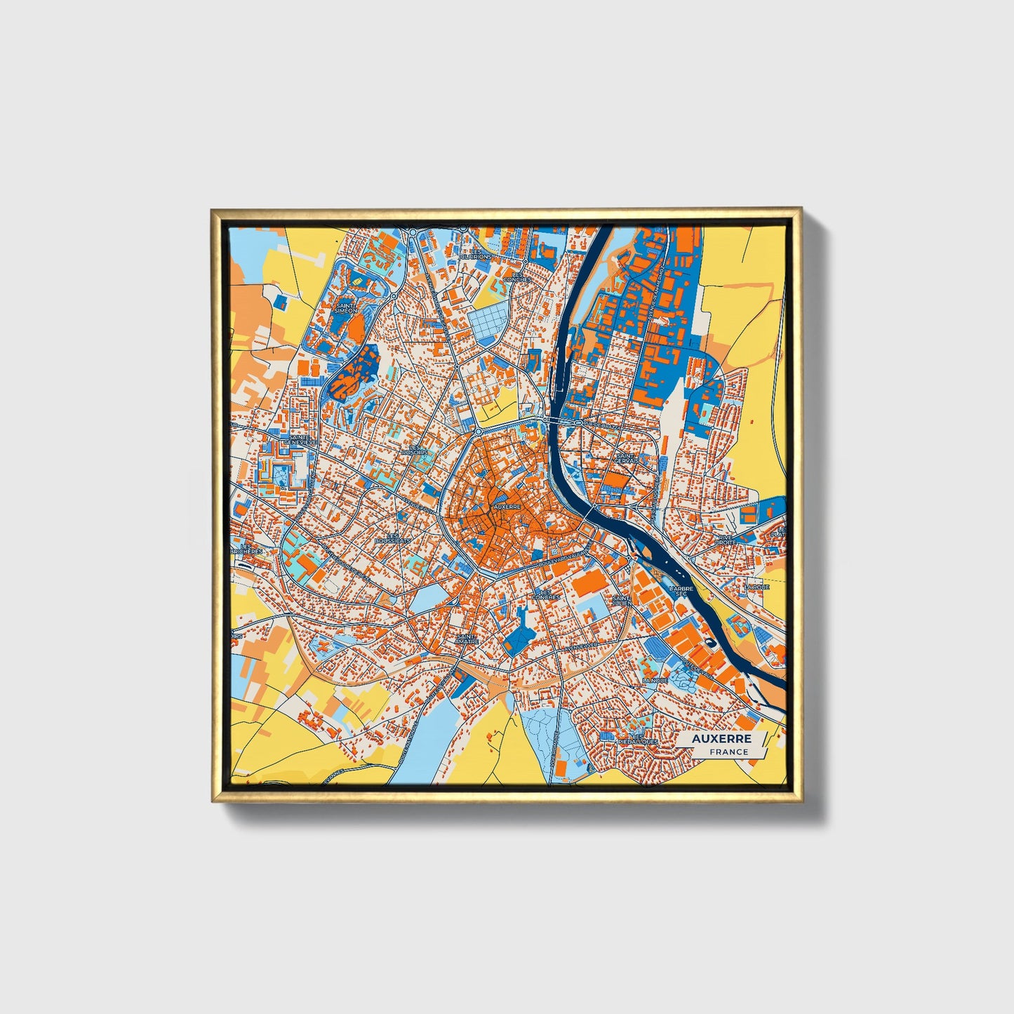 Auxerre France Colorful City Map Canvas Print • Gold Framed