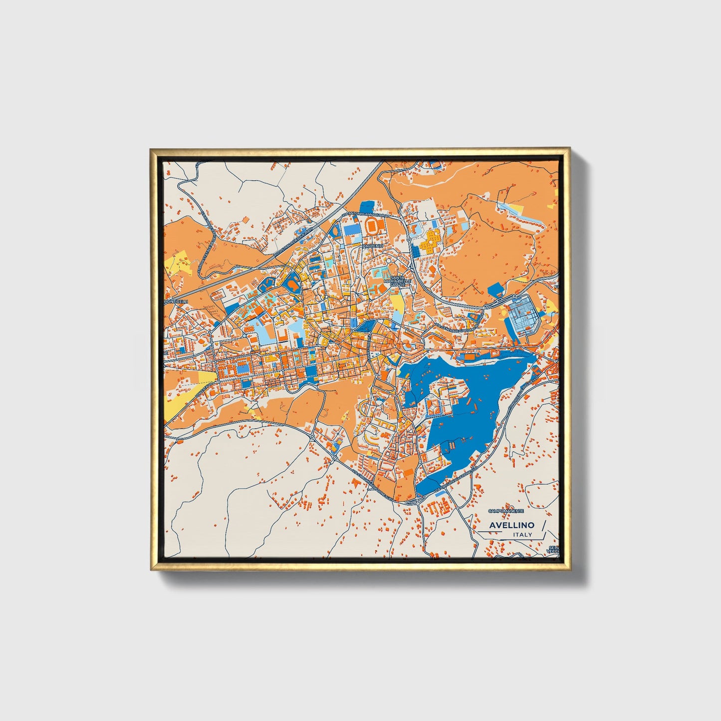 Avellino Italy Colorful City Map Canvas Print • Gold Framed
