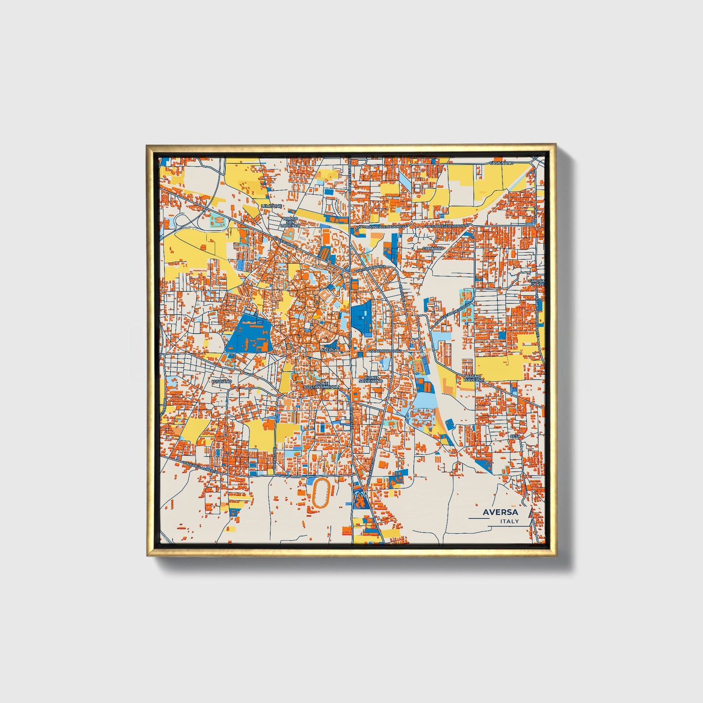 Aversa Italy Colorful City Map Canvas Print • Gold Framed