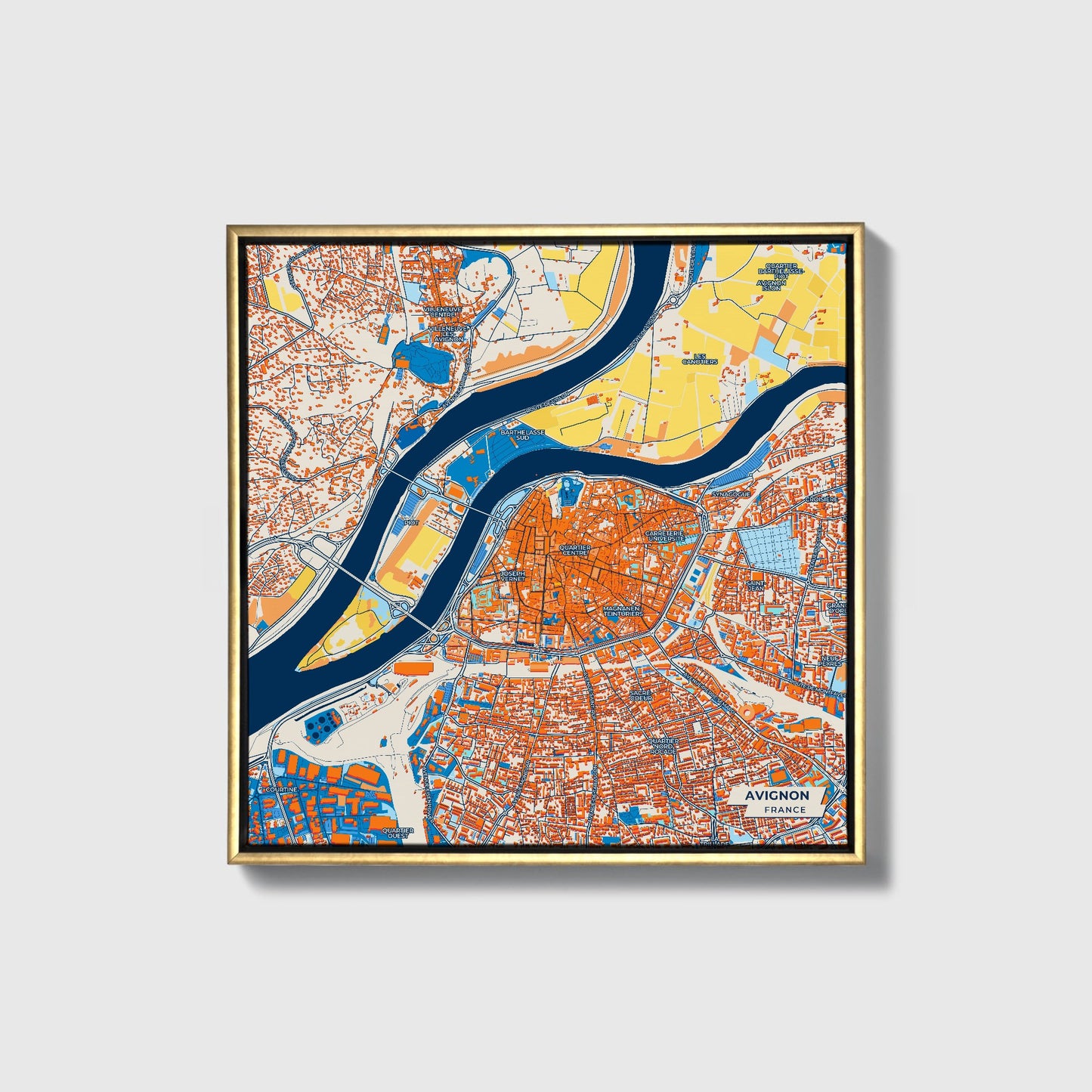 Avignon France Colorful City Map Canvas Print • Gold Framed