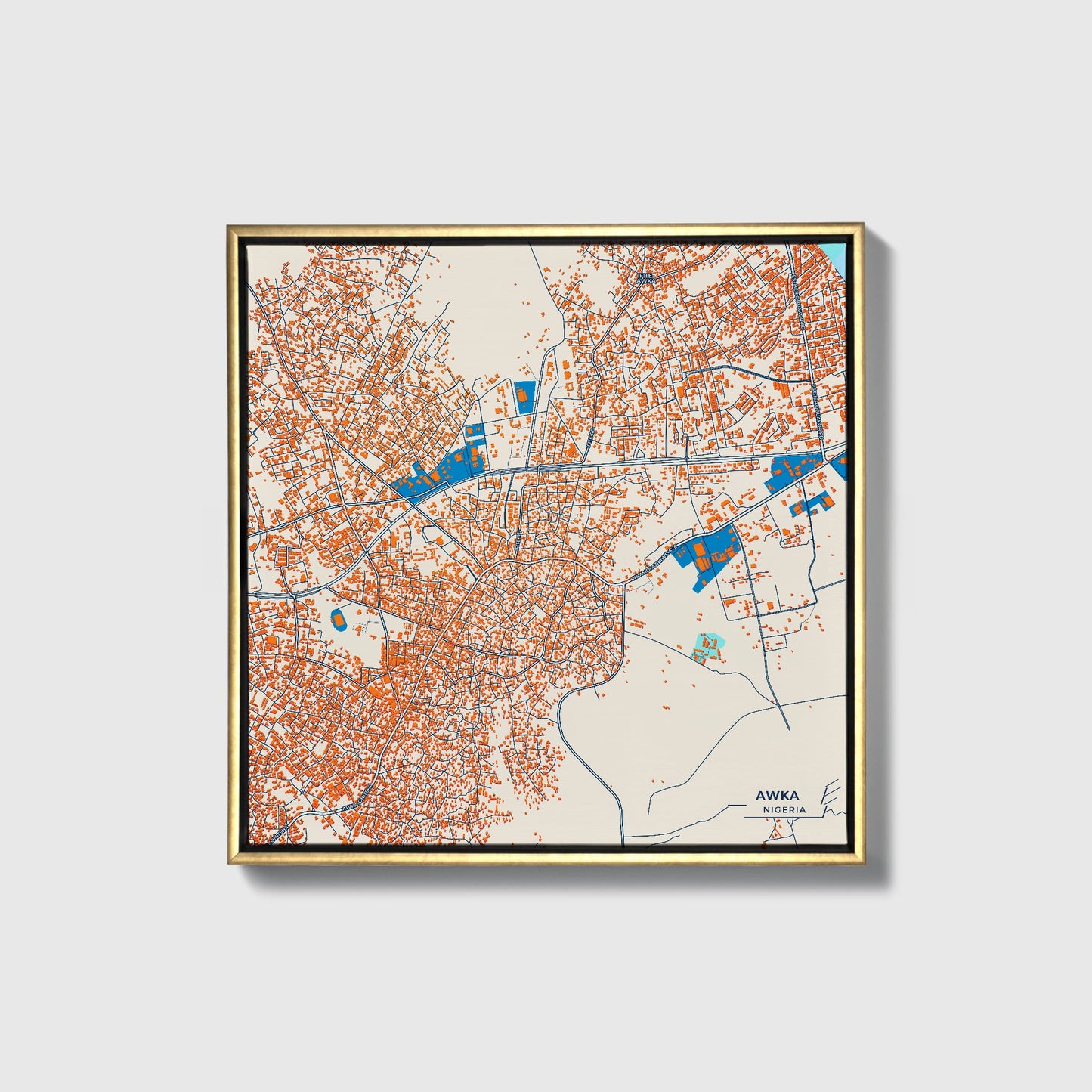 Awka Nigeria Colorful City Map Canvas Print • Gold Framed
