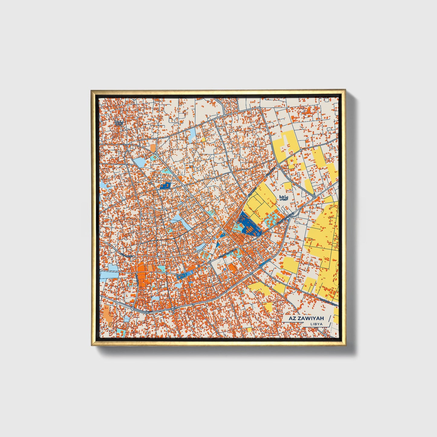 Az Zawiyah Libya Colorful City Map Canvas Print • Gold Framed