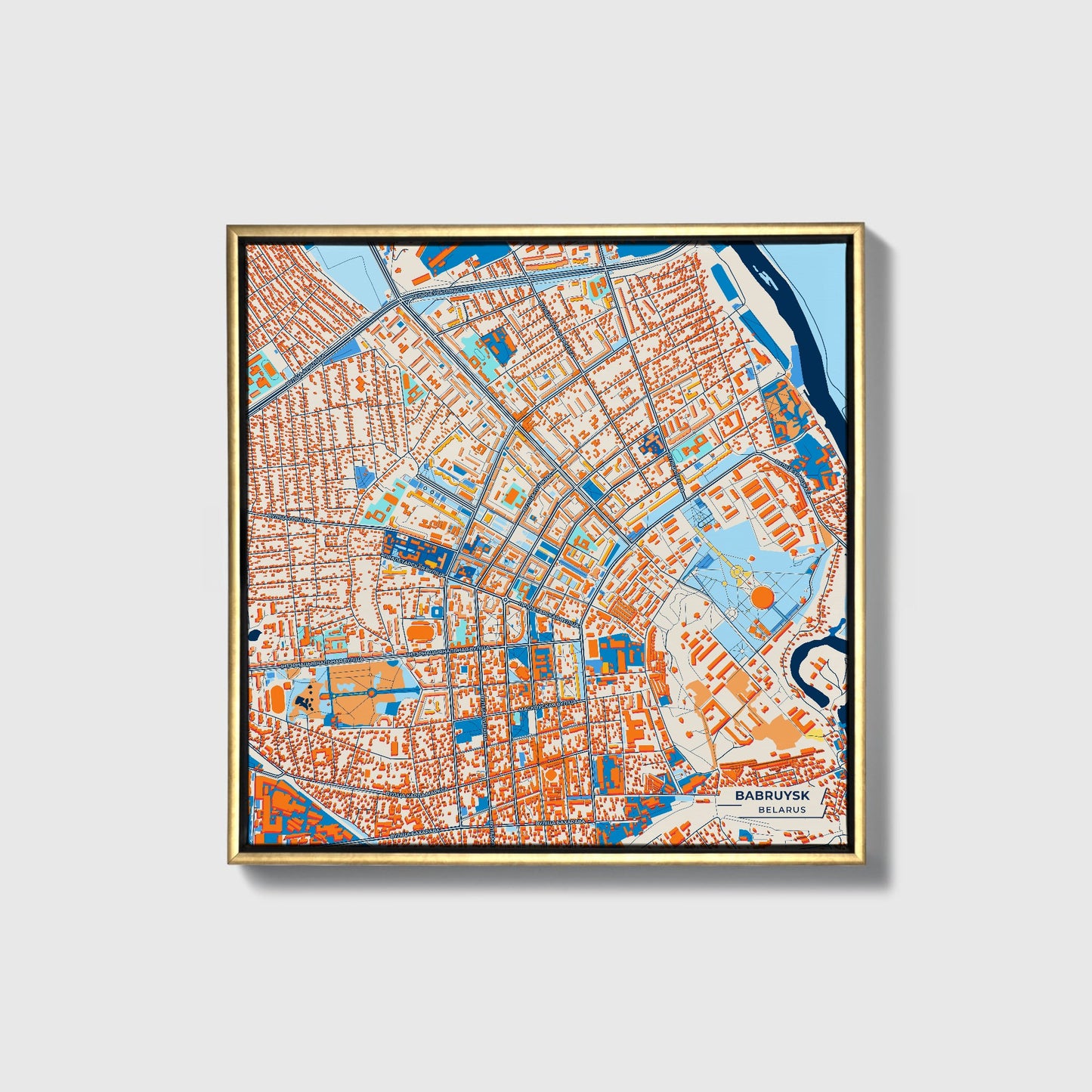 Бабруйск Belarus Colorful City Map Canvas Print • Gold Framed