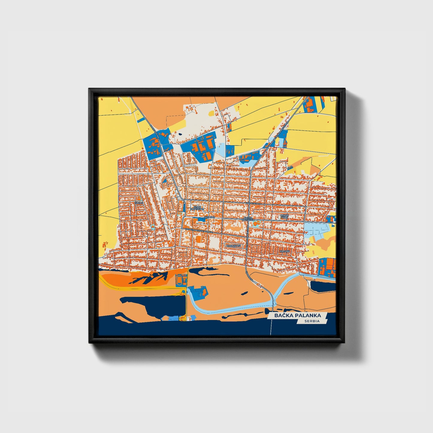 Бачка Паланка Serbia Colorful City Map Canvas Print • Black Framed