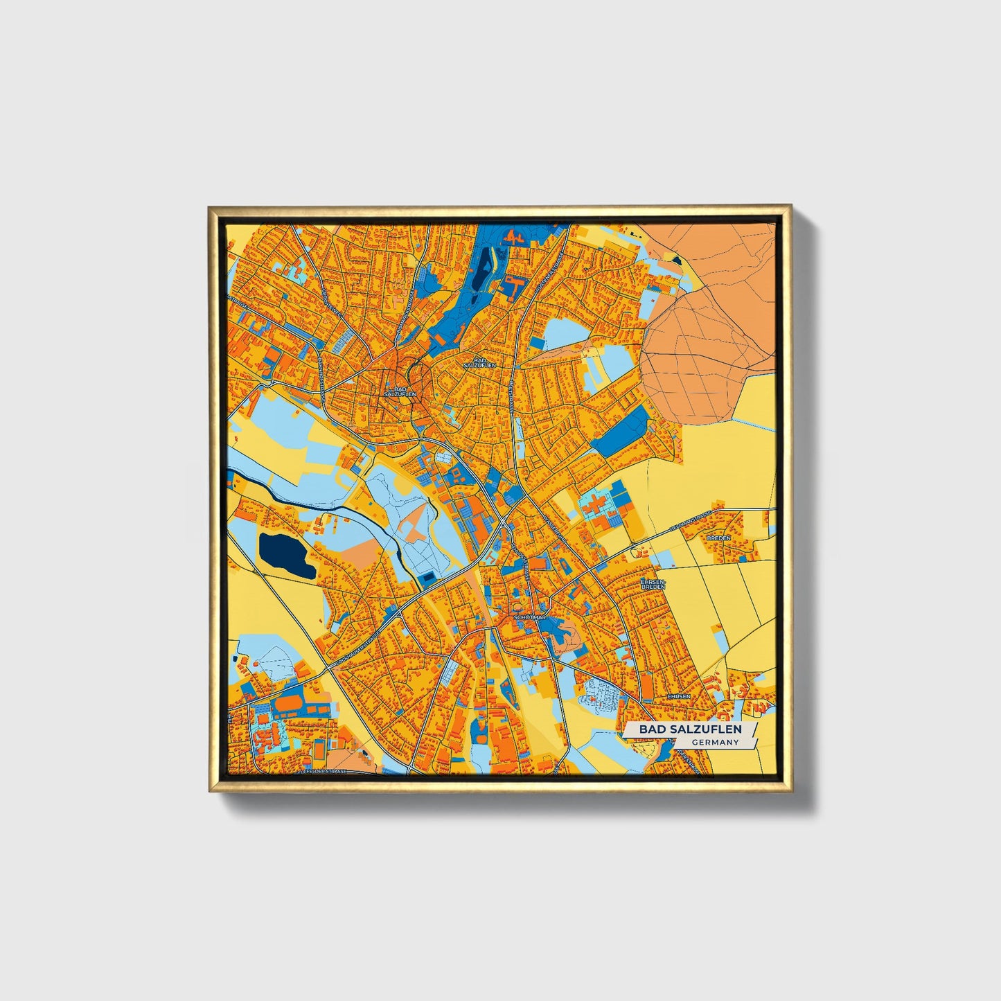 Bad Salzuflen Germany Colorful City Map Canvas Print • Gold Framed