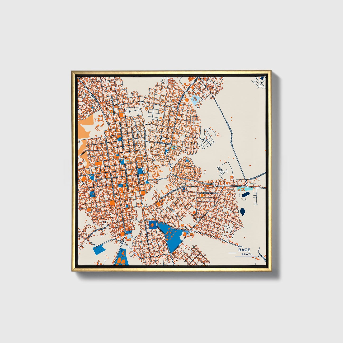 Bage Brazil Colorful City Map Canvas Print • Gold Framed