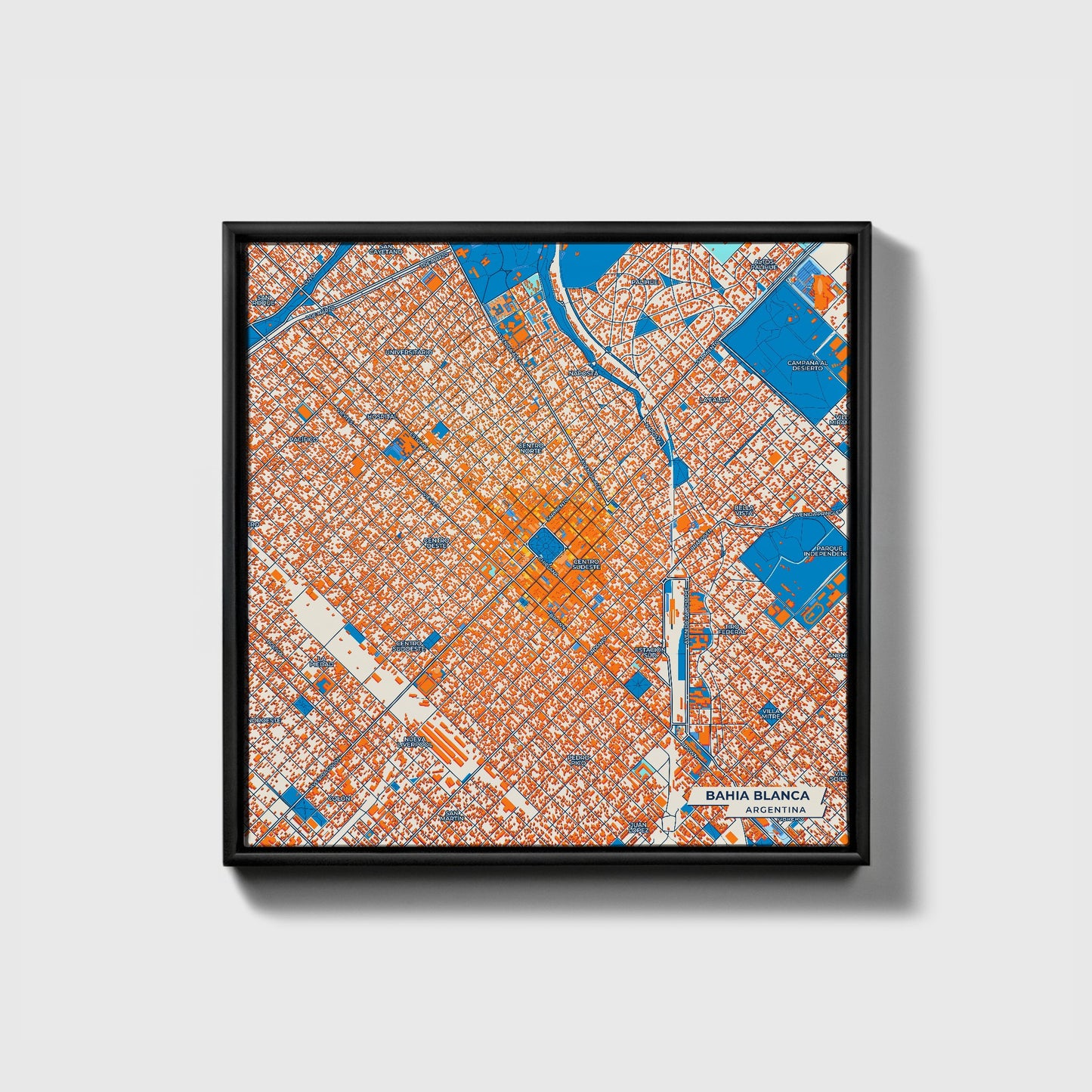 Bahia Blanca Argentina Colorful City Map Canvas Print • Black Framed