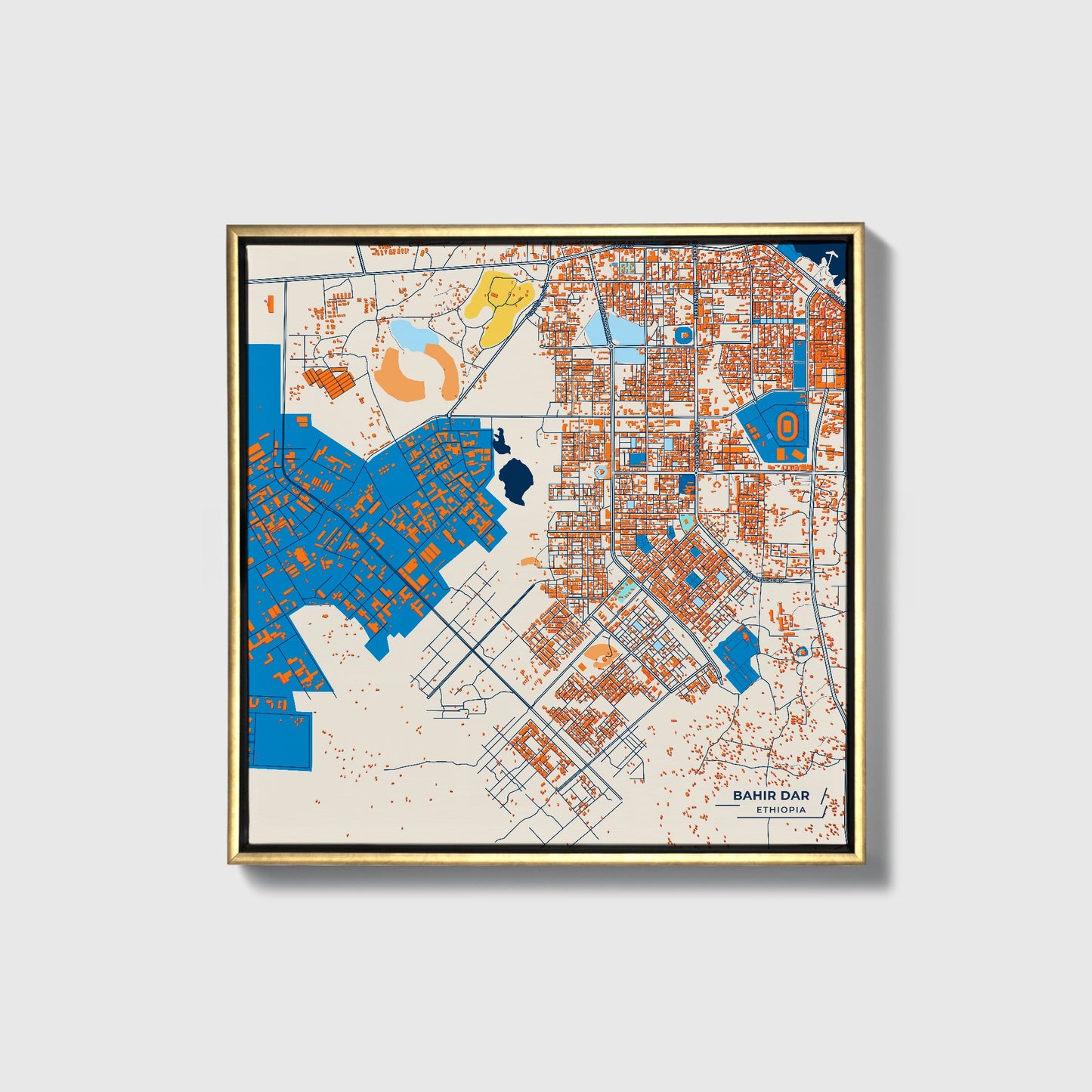 Bahir Dar Ethiopia Colorful City Map Canvas Print • Gold Framed