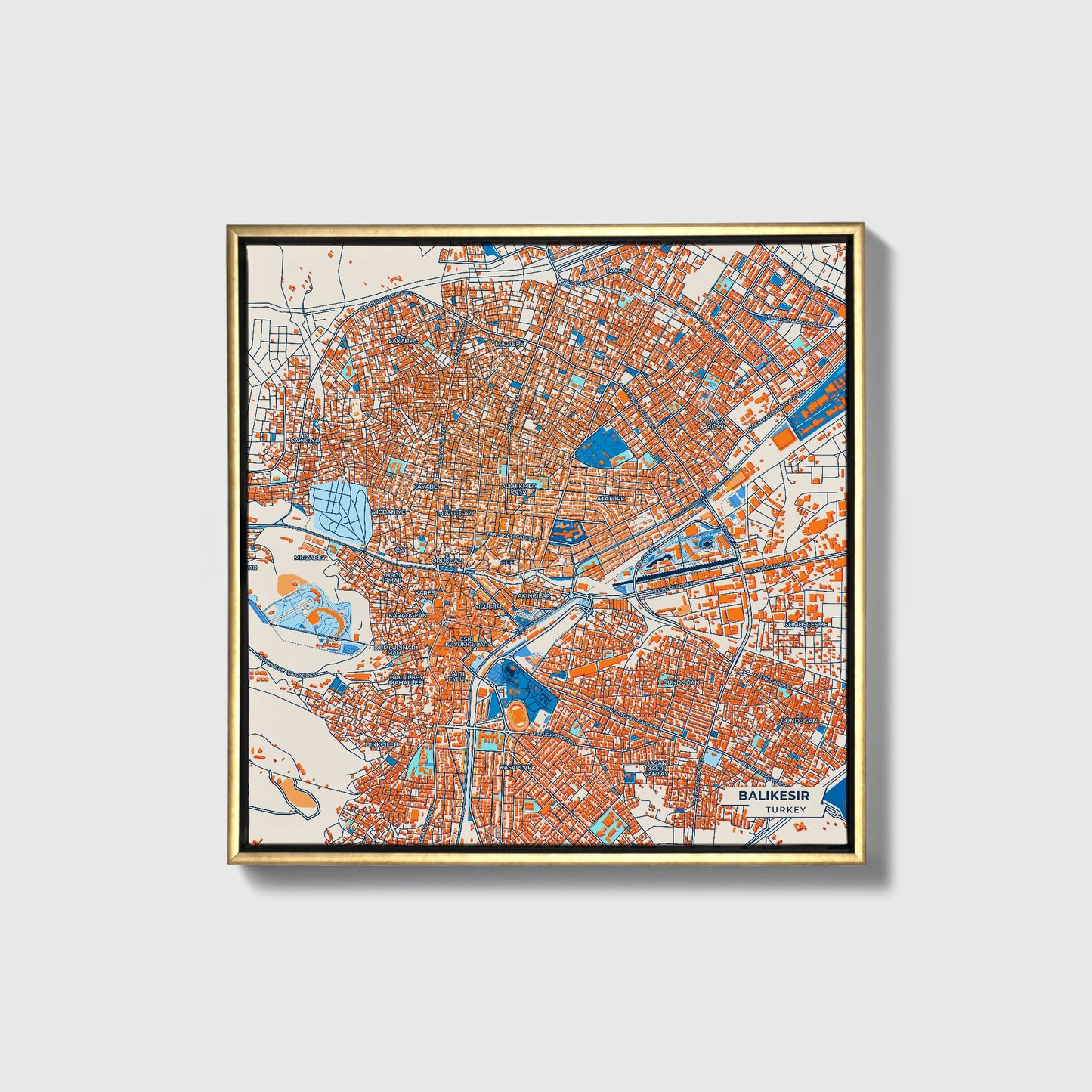 Balikesi̇r Turkey Colorful City Map Canvas Print • Gold Framed