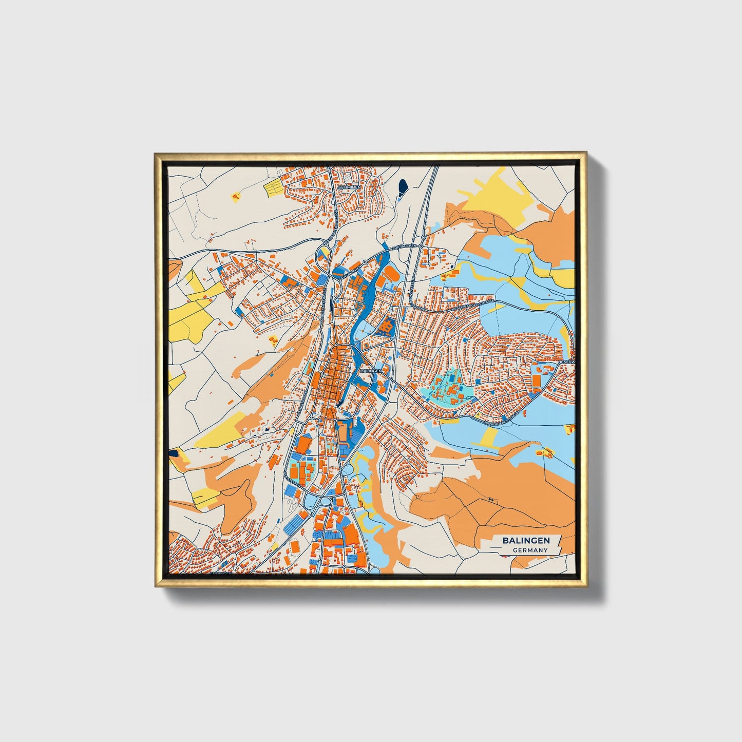 Balingen Germany Colorful City Map Canvas Print • Gold Framed