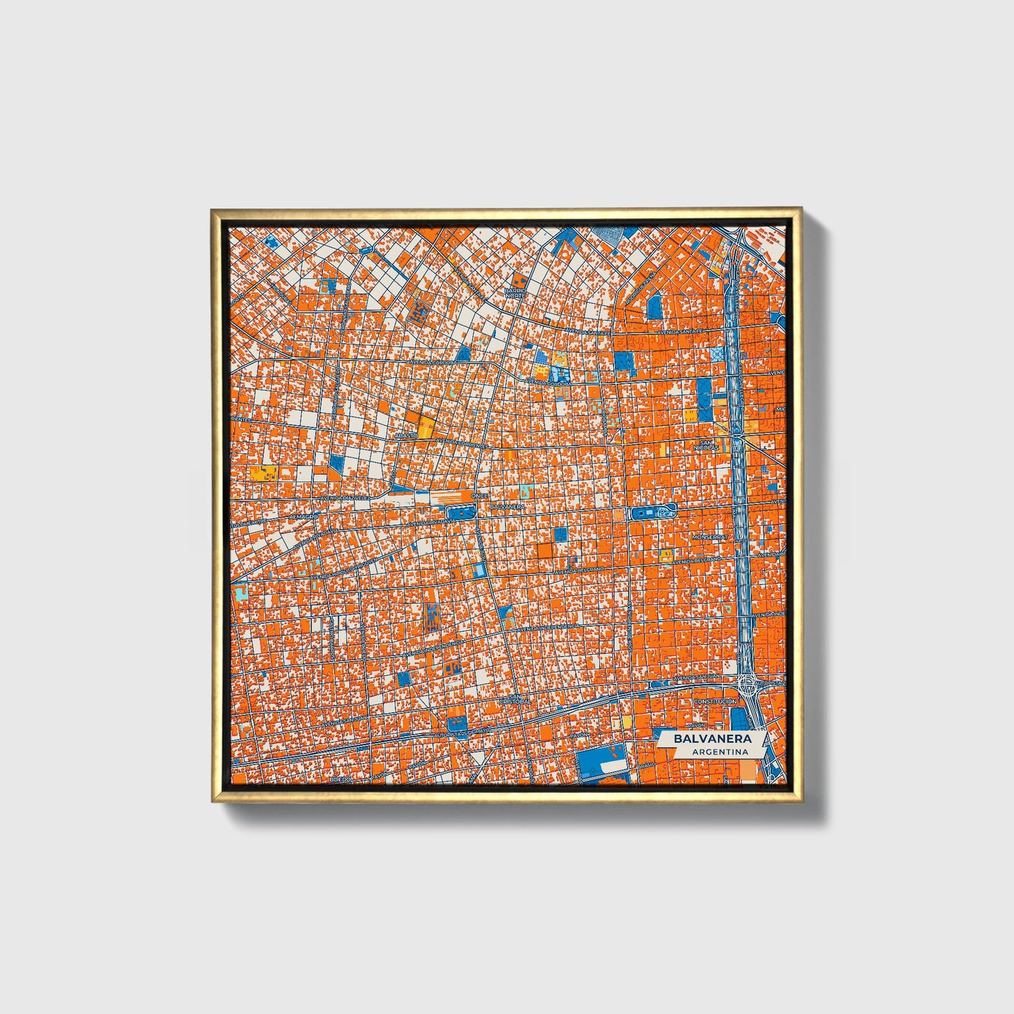Balvanera Argentina Colorful City Map Canvas Print • Gold Framed