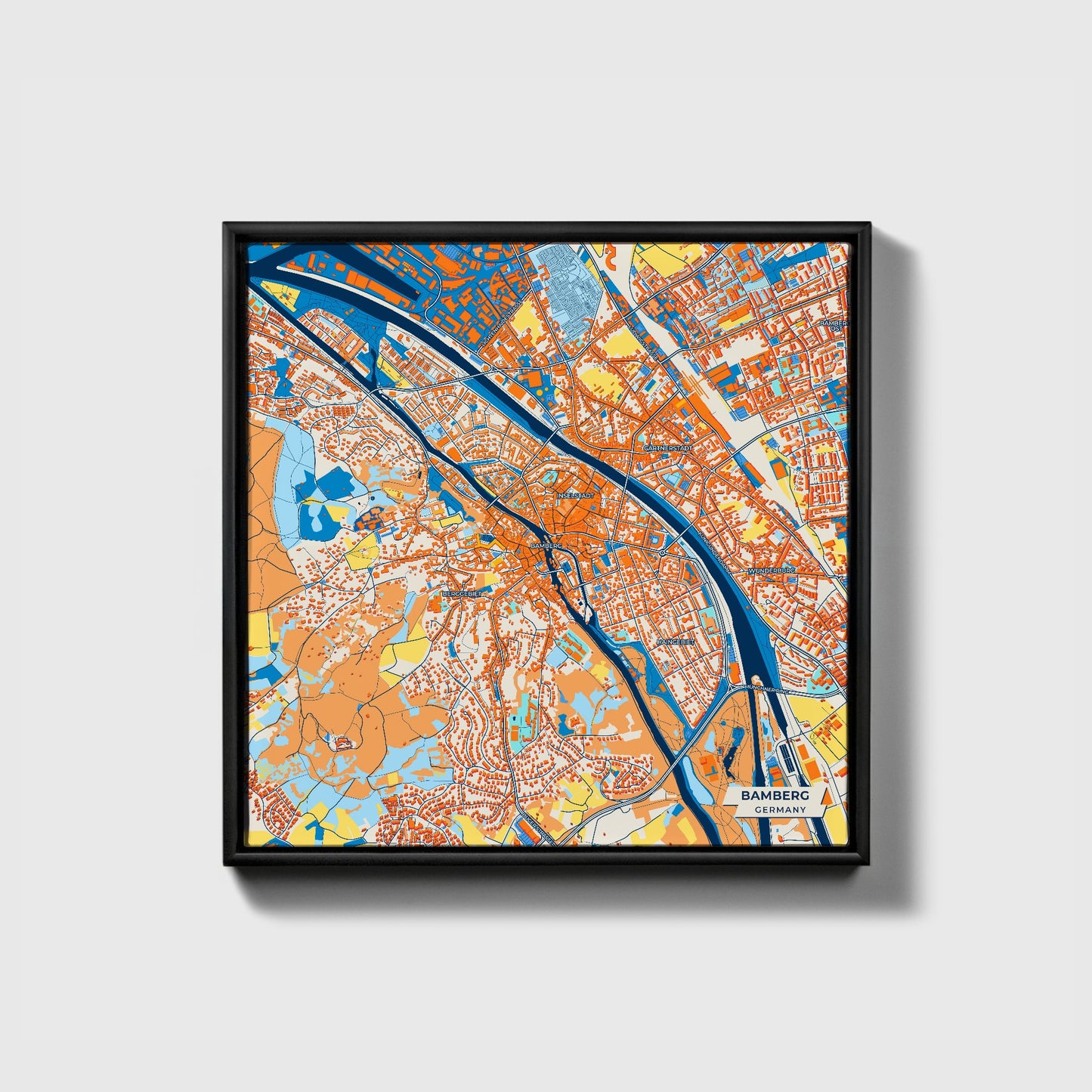 Bamberg Germany Colorful City Map Canvas Print • Black Framed