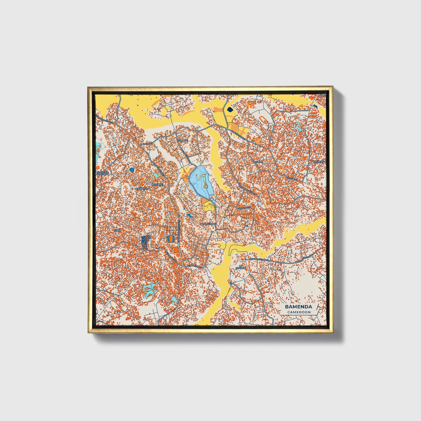Bamenda Cameroon Colorful City Map Canvas Print • Gold Framed