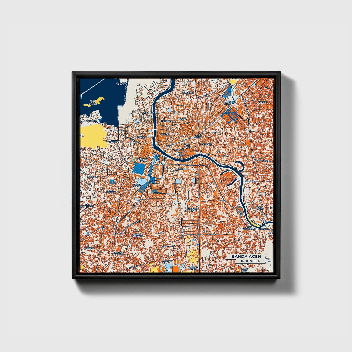 Banda Aceh Indonesia Colorful City Map Canvas Print • Black Framed