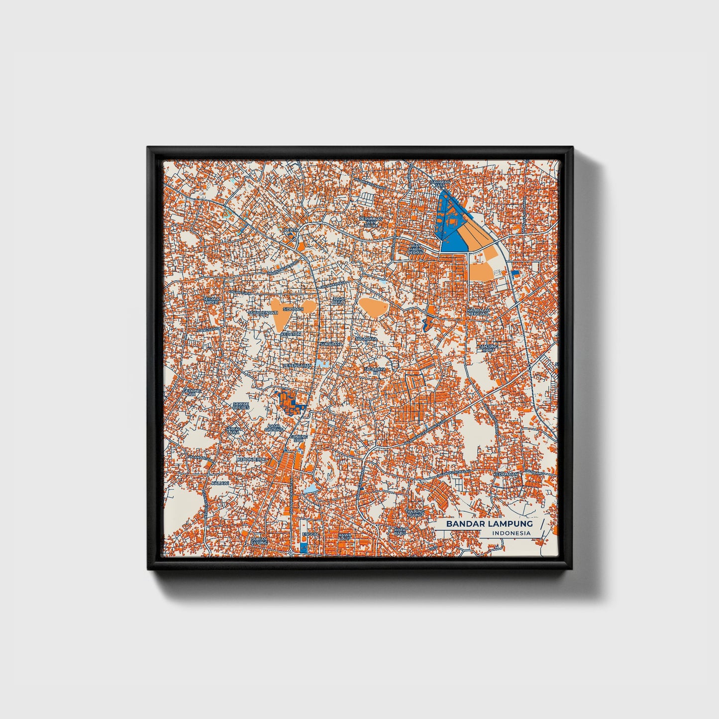 Bandar Lampung Indonesia Colorful City Map Canvas Print • Black Framed