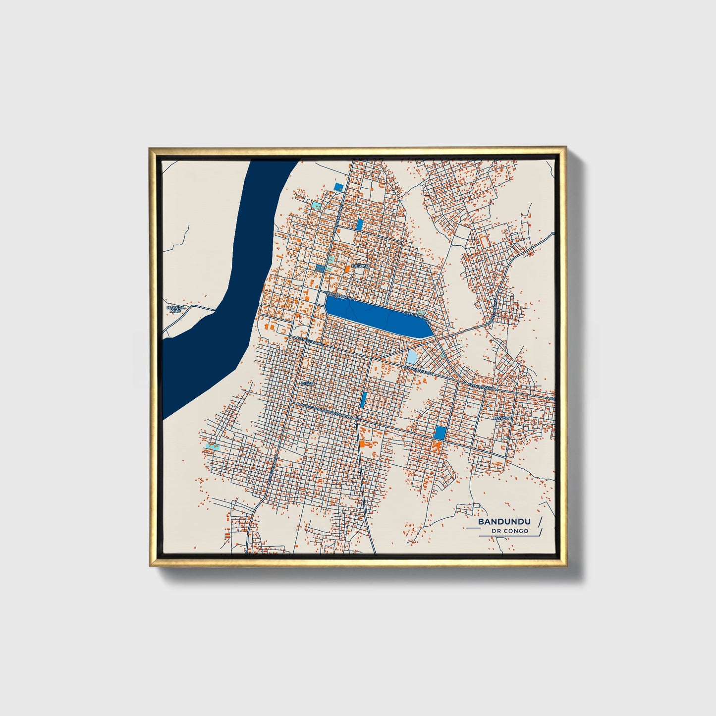 Bandundu Dr Congo Colorful City Map Canvas Print • Gold Framed