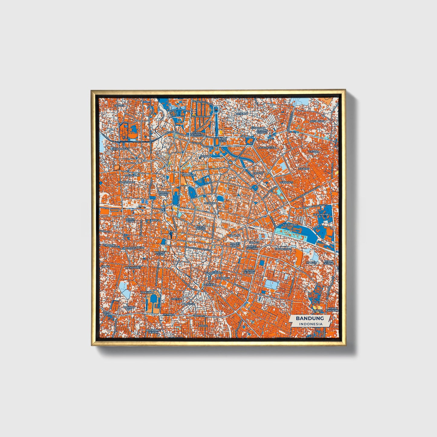 Bandung Indonesia Colorful City Map Canvas Print • Gold Framed