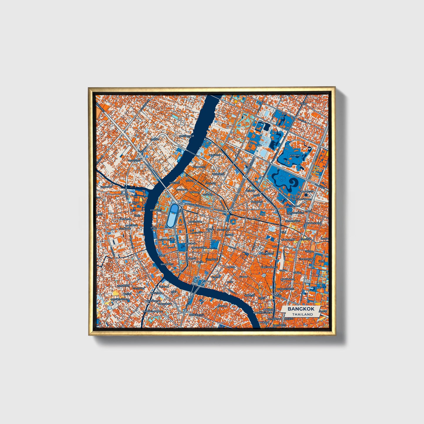 Bangkok Thailand Colorful City Map Canvas Print • Gold Framed