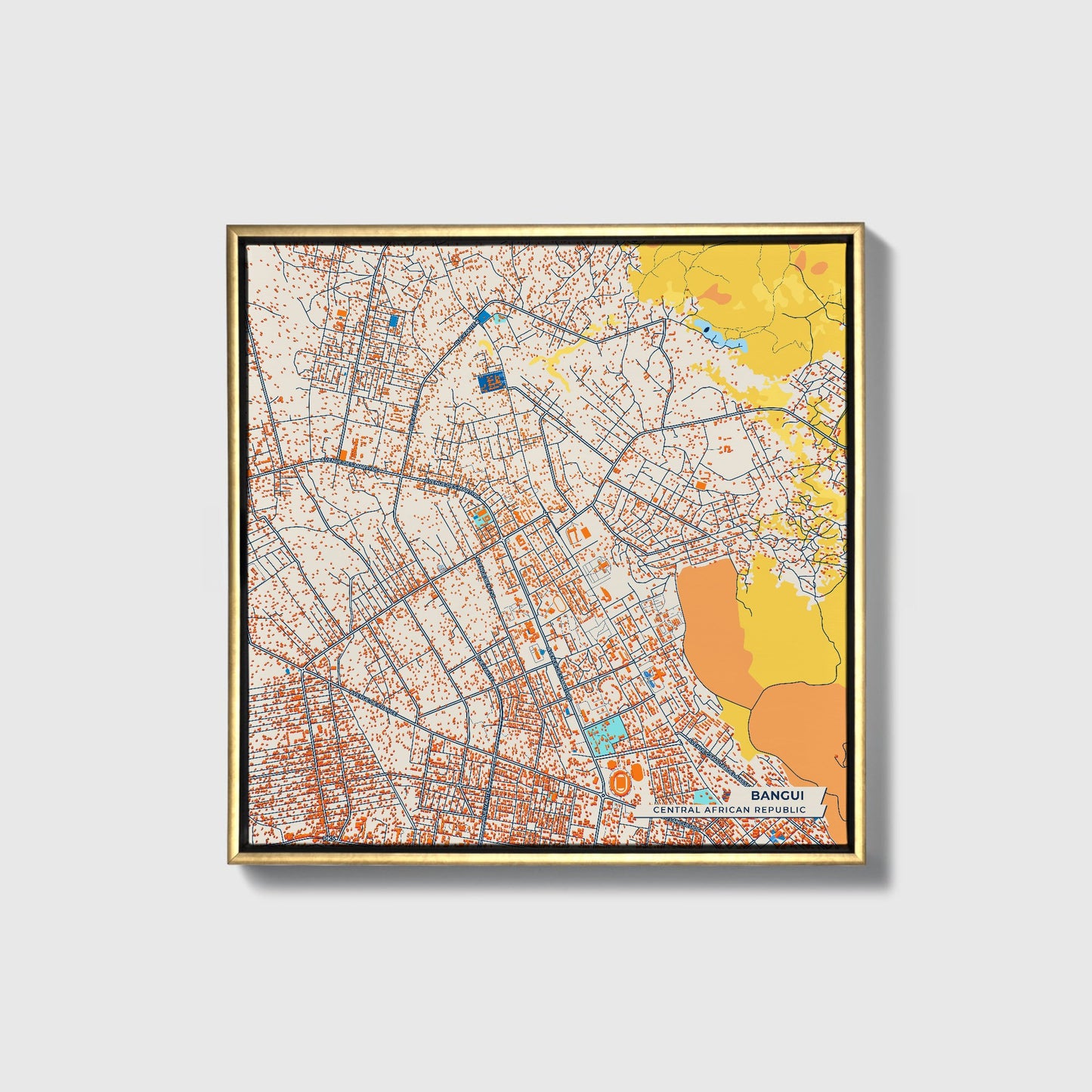 Bangui Central African Republic Colorful City Map Canvas Print • Gold Framed