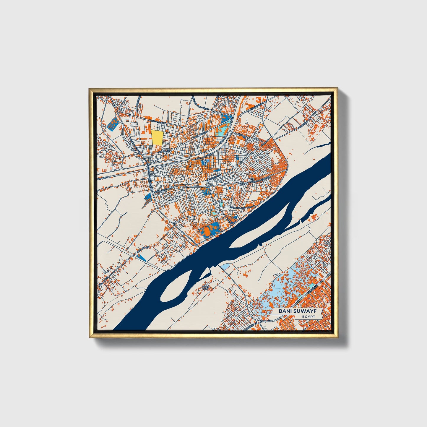 Bani Suwayf Egypt Colorful City Map Canvas Print • Gold Framed
