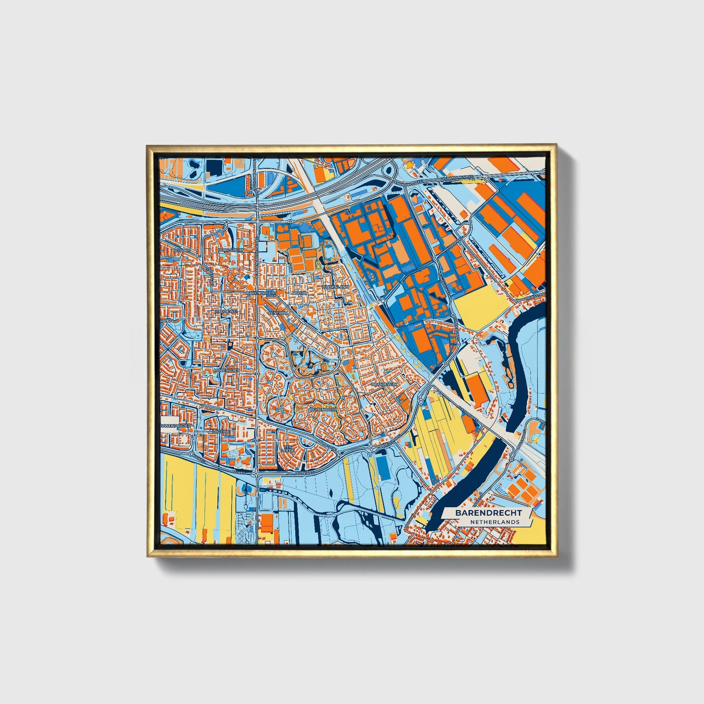 Barendrecht Netherlands Colorful City Map Canvas Print • Gold Framed
