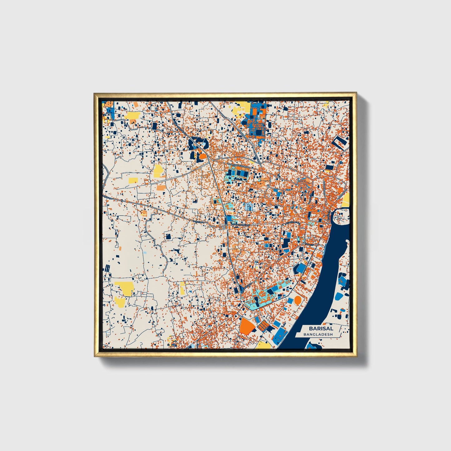 Barisal Bangladesh Colorful City Map Canvas Print • Gold Framed