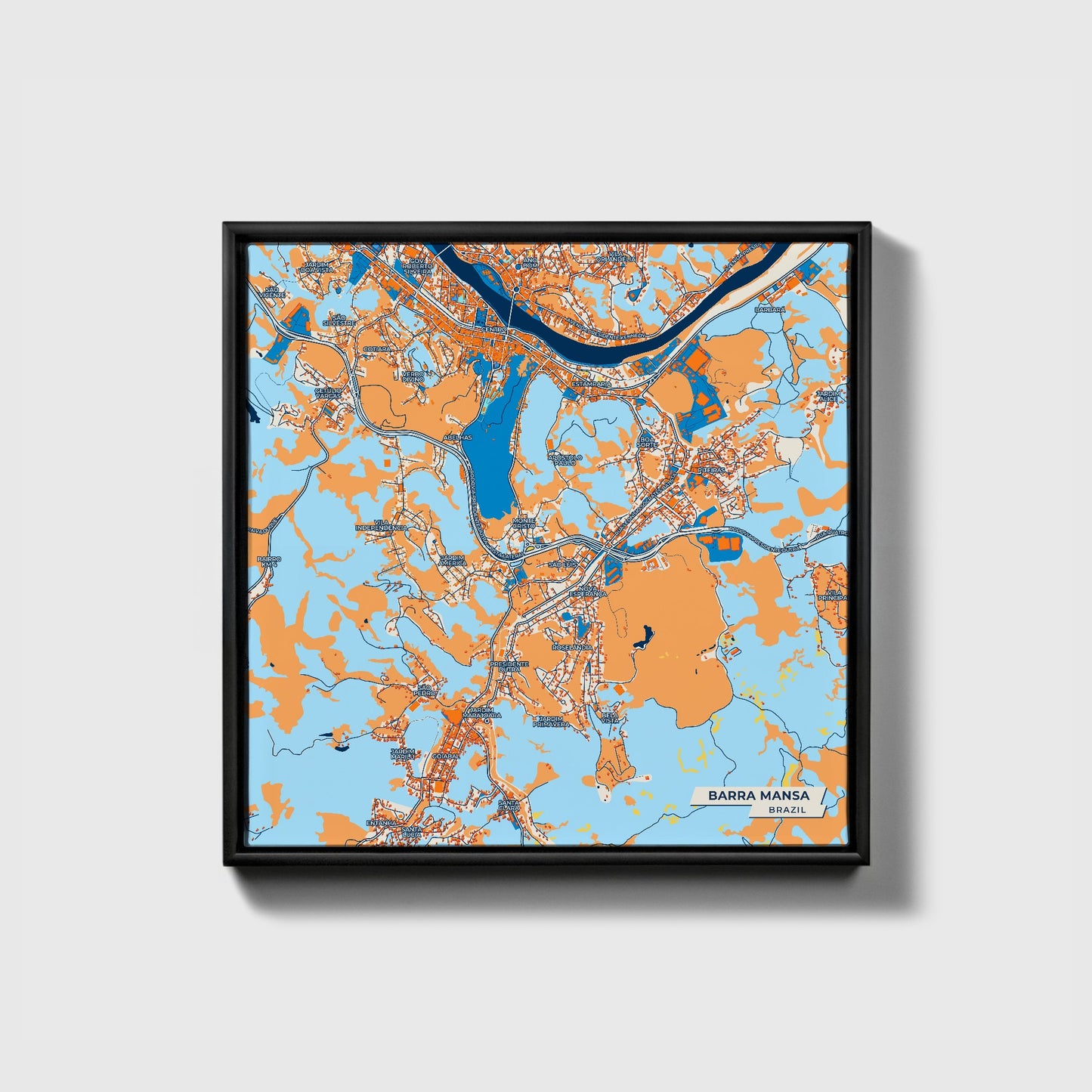 Barra Mansa Brazil Colorful City Map Canvas Print • Black Framed