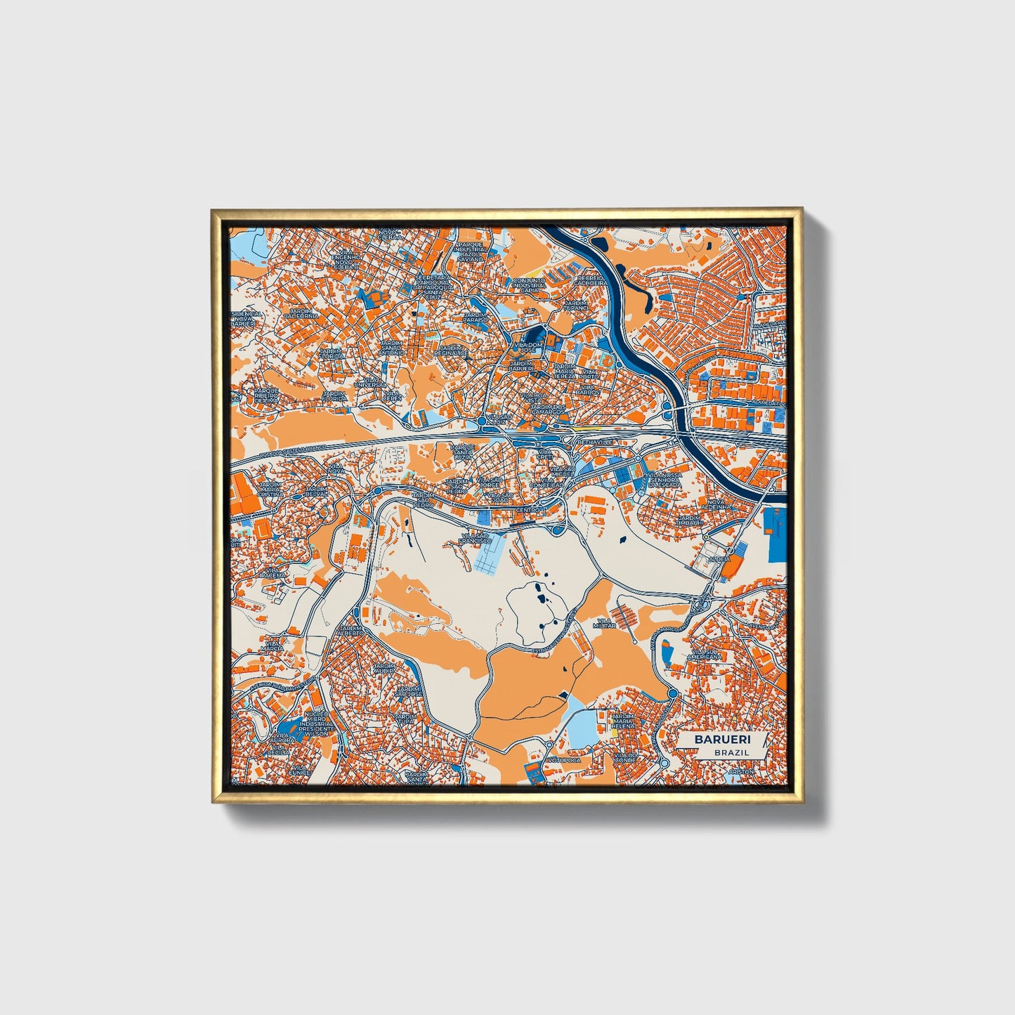 Barueri Brazil Colorful City Map Canvas Print • Gold Framed