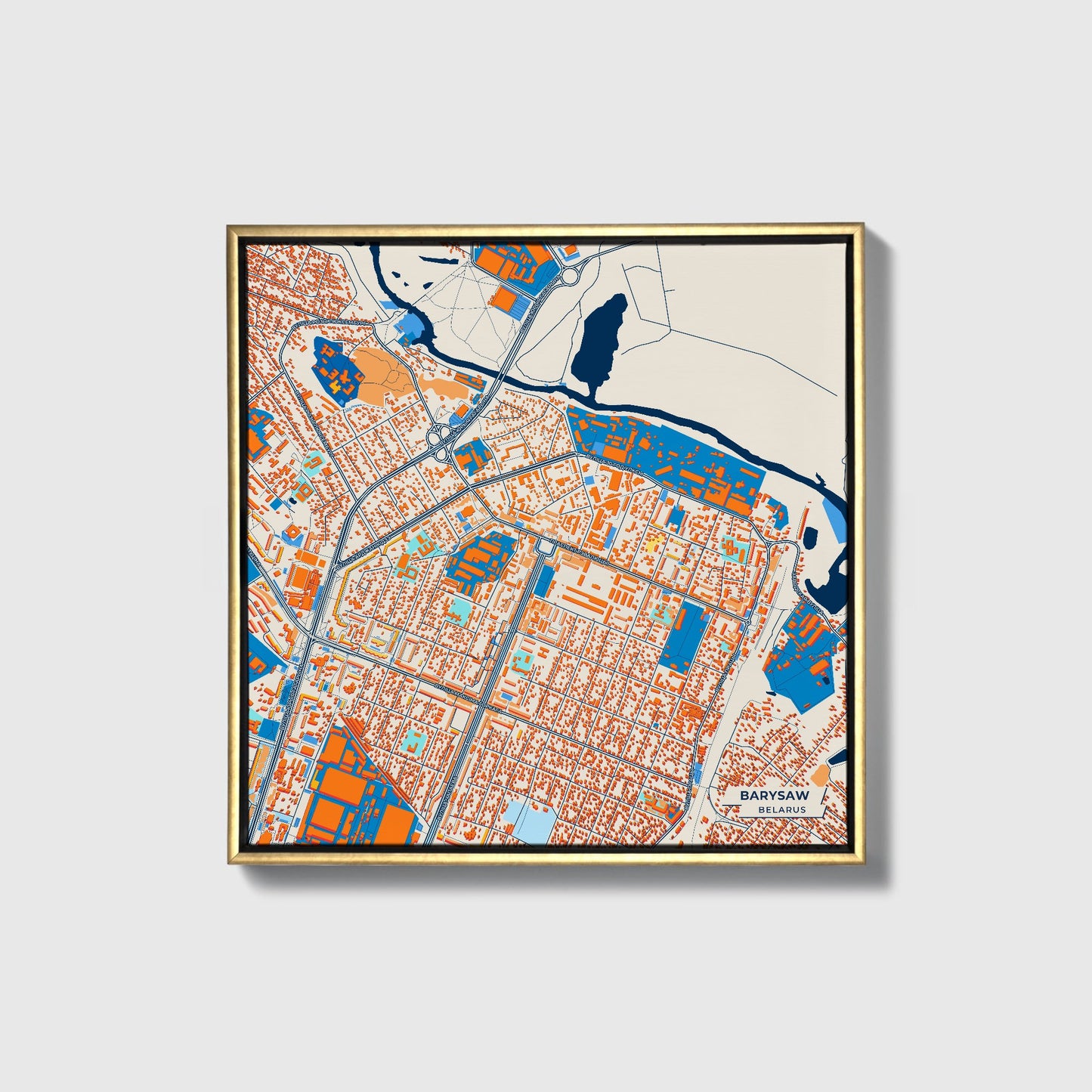 Barysaw Belarus Colorful City Map Canvas Print • Gold Framed