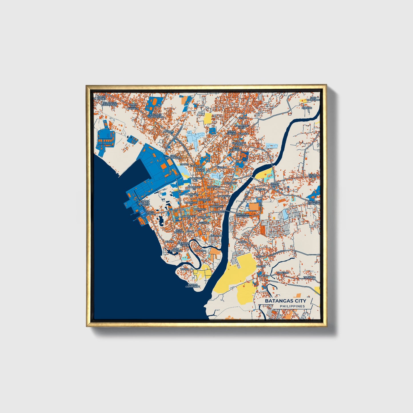 Batangas City Philippines Colorful City Map Canvas Print • Gold Framed