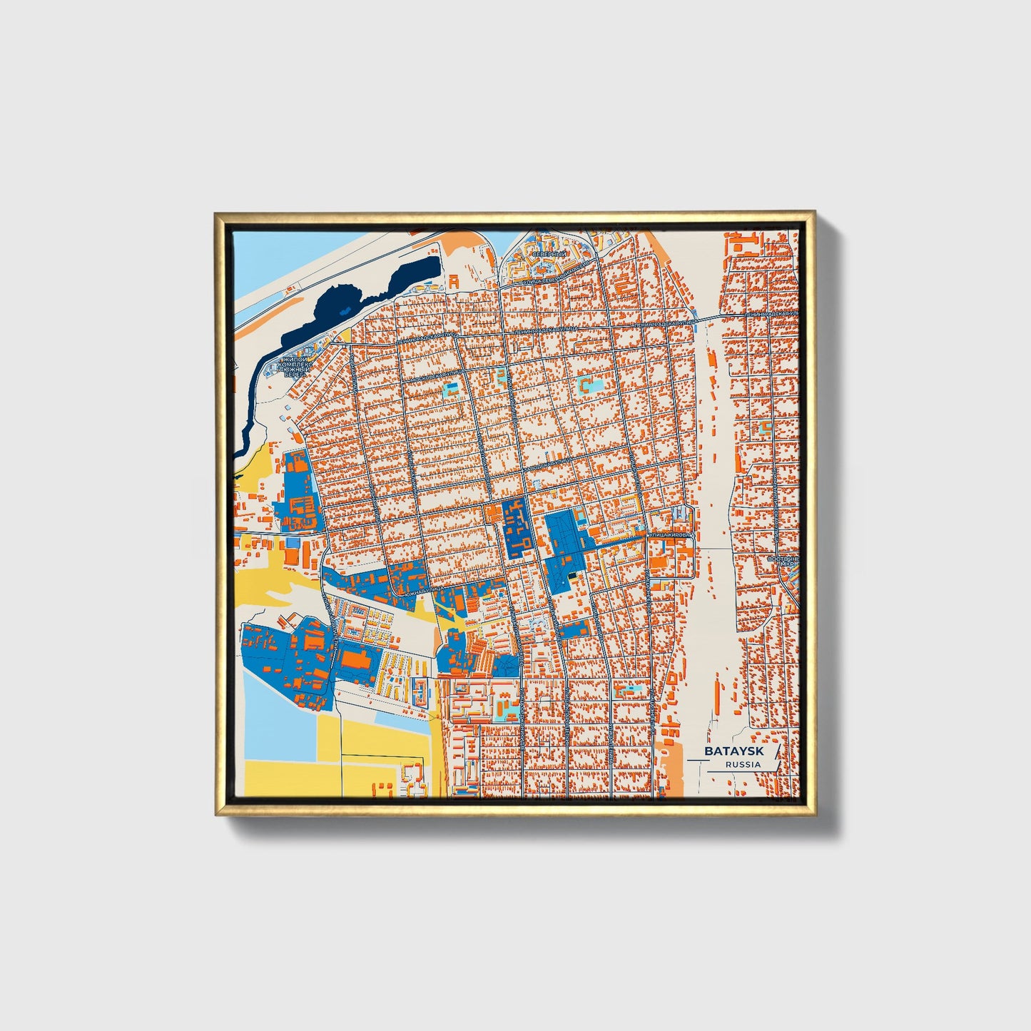 Батайск Russia Colorful City Map Canvas Print • Gold Framed