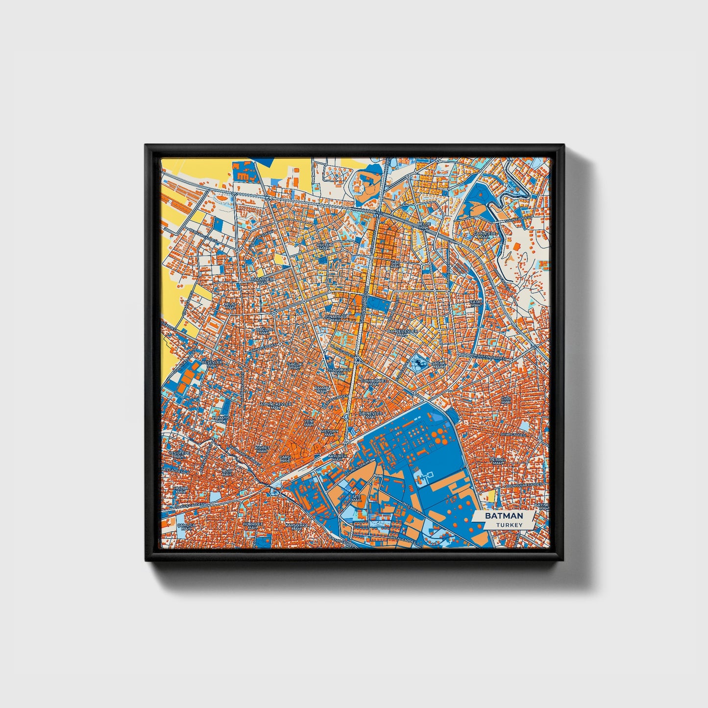 Yarasa Adam Turkey Colorful City Map Canvas Print • Black Framed