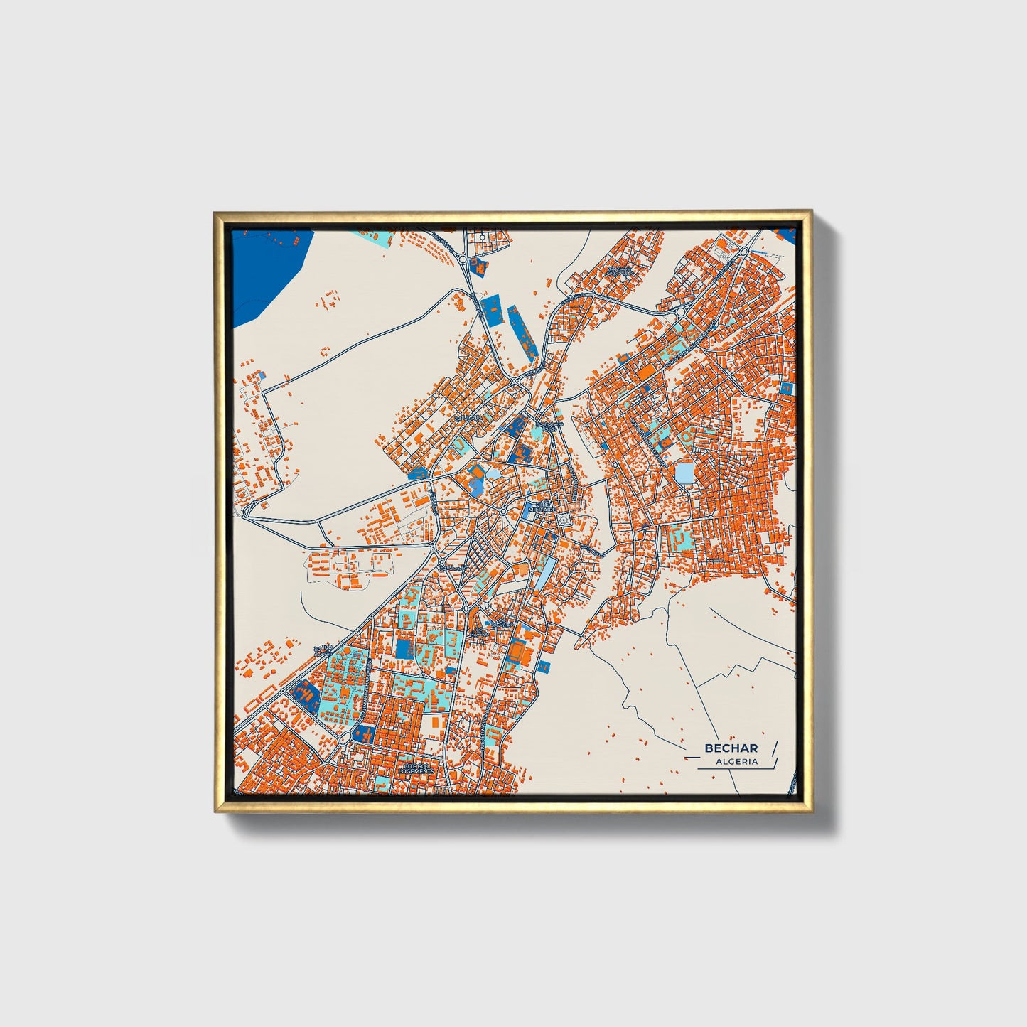 Bechar Algeria Colorful City Map Canvas Print • Gold Framed