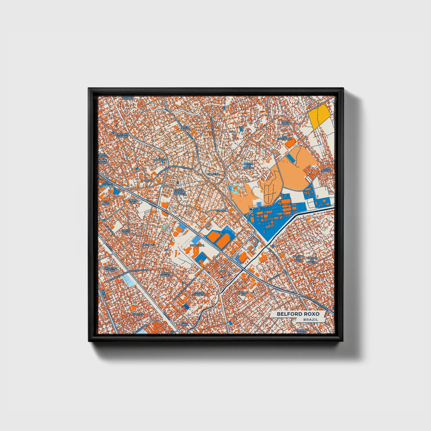 Belford Roxo Brazil Colorful City Map Canvas Print • Black Framed