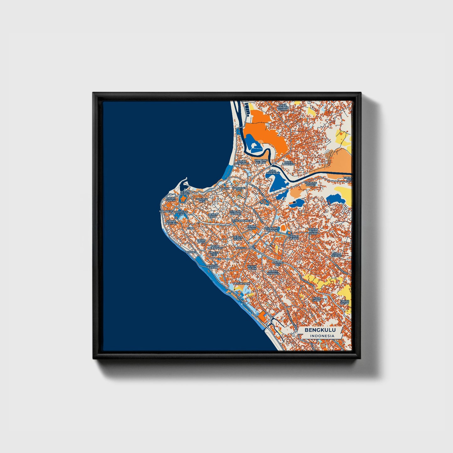 Bengkulu Indonesia Colorful City Map Canvas Print • Black Framed