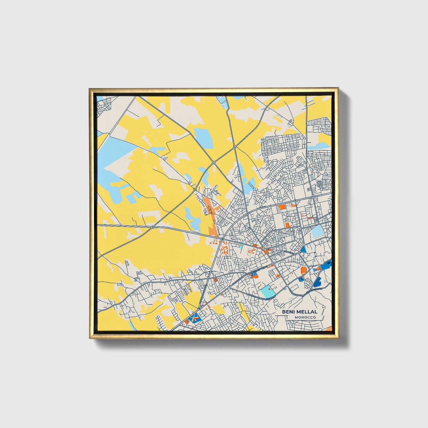 Beni Mellal Morocco Colorful City Map Canvas Print • Gold Framed