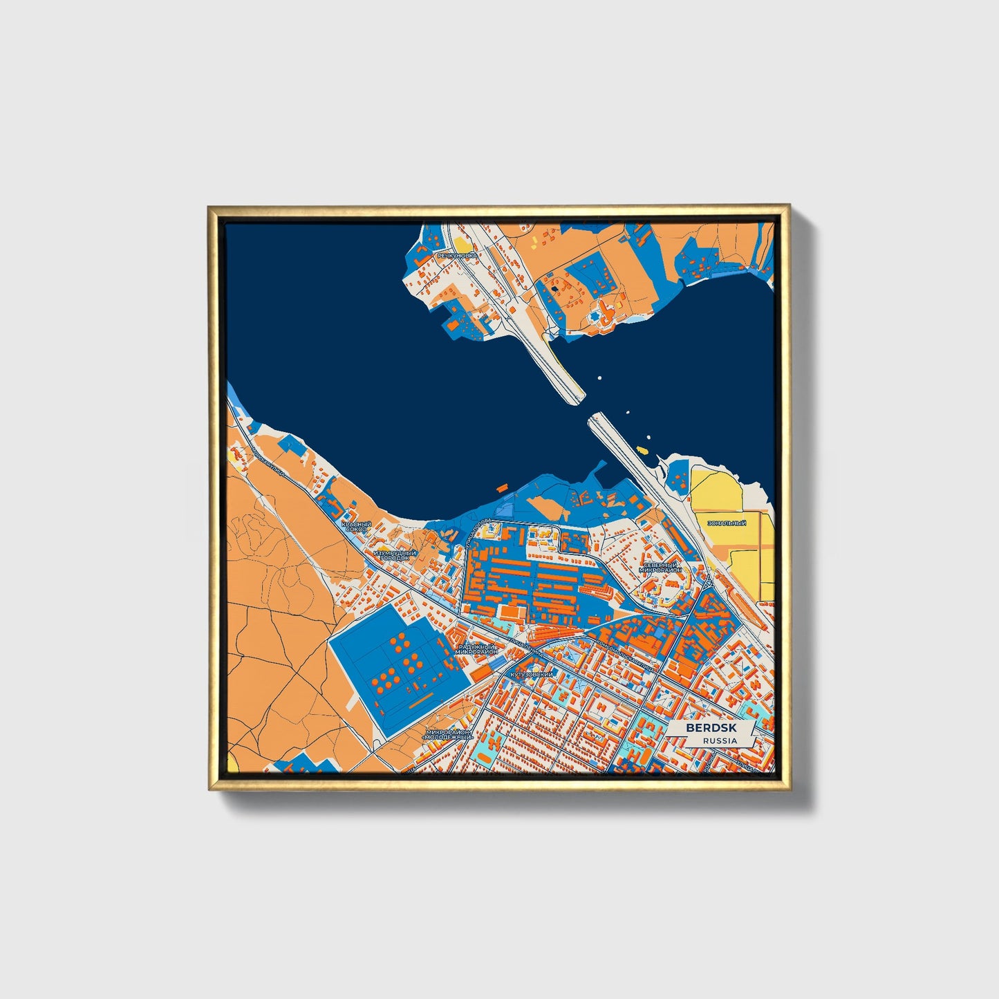 Бердск Russia Colorful City Map Canvas Print • Gold Framed
