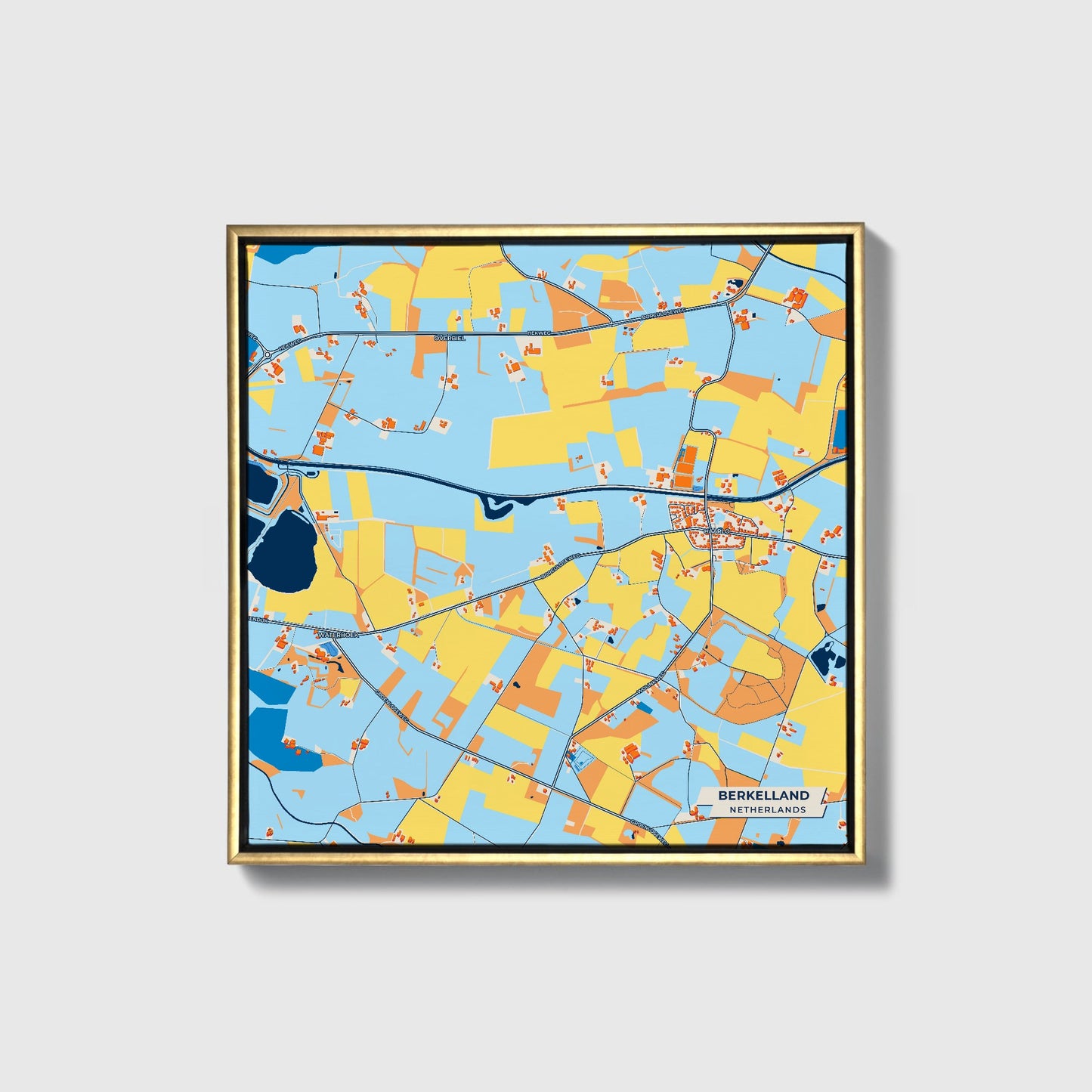 Berkelland Netherlands Colorful City Map Canvas Print • Gold Framed