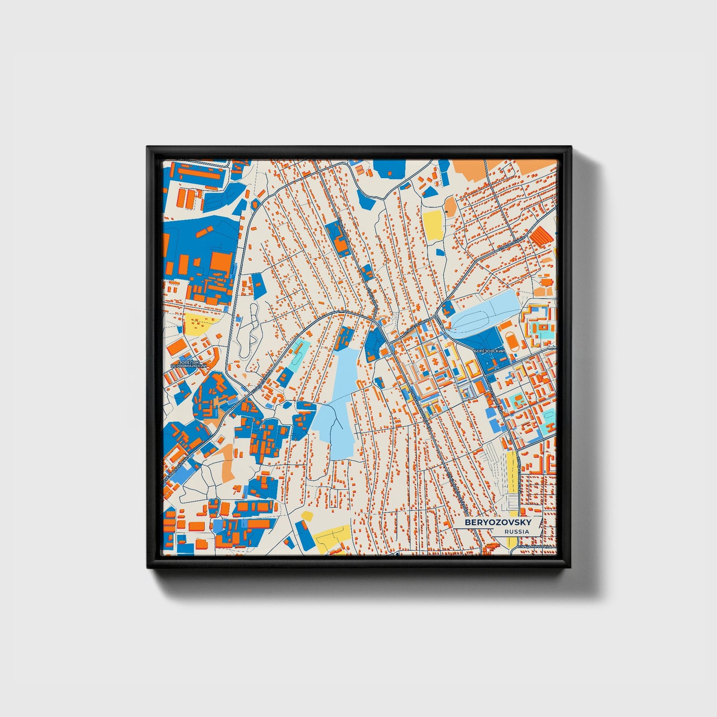 Берёзовский Russia Colorful City Map Canvas Print • Black Framed