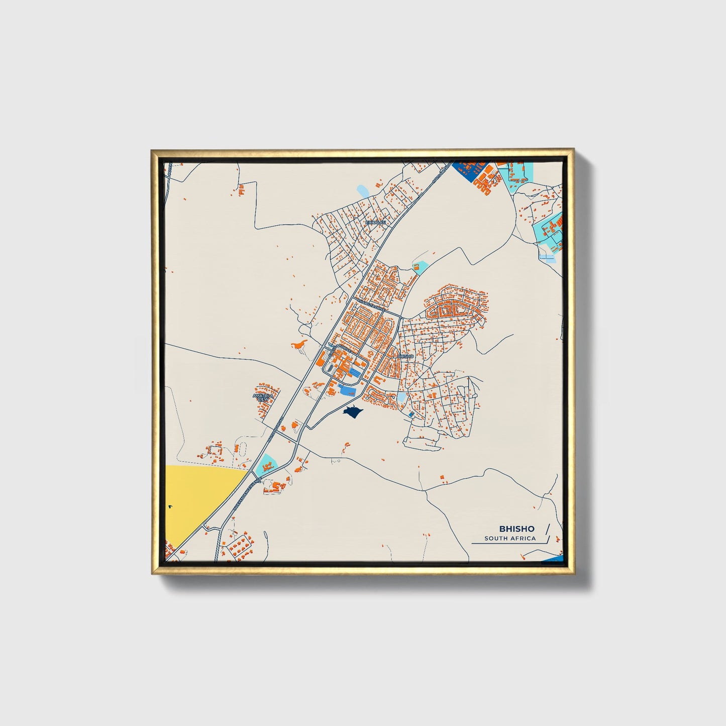 Bhisho South Africa Colorful City Map Canvas Print • Gold Framed