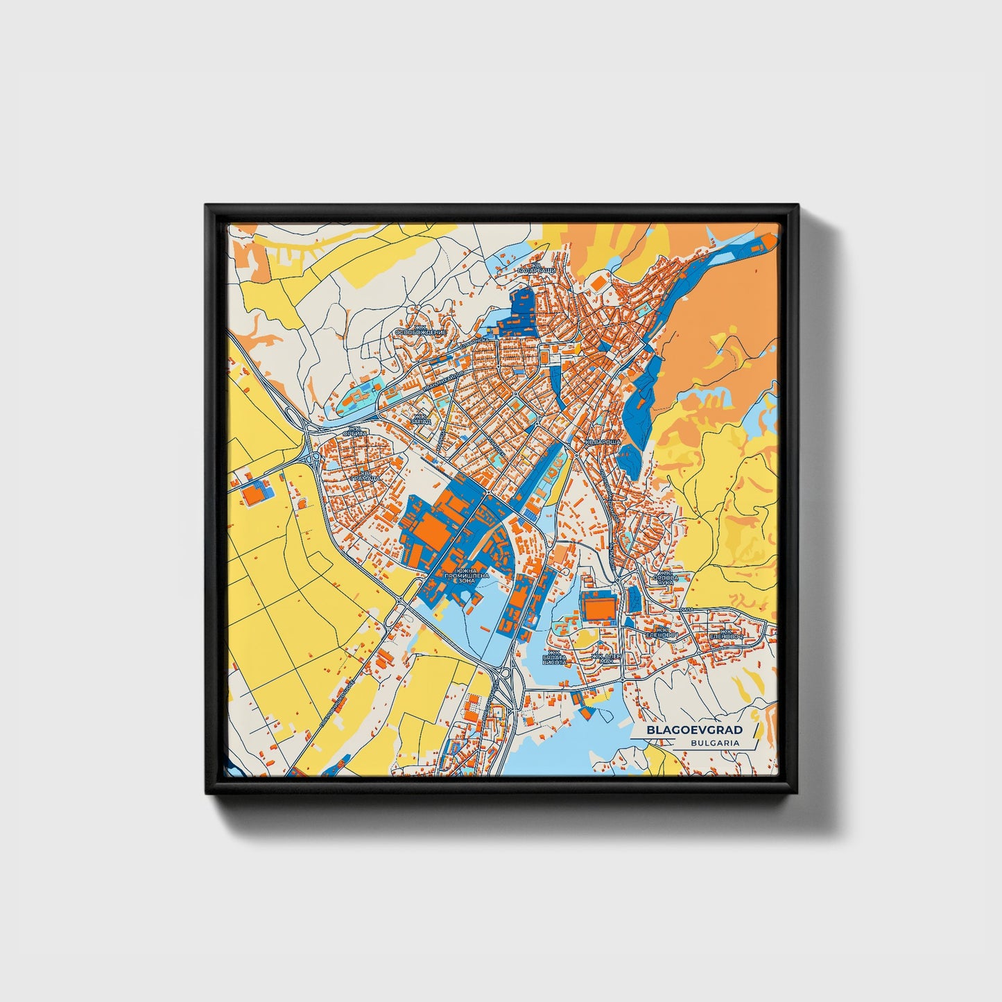 Благоевград Bulgaria Colorful City Map Canvas Print • Black Framed