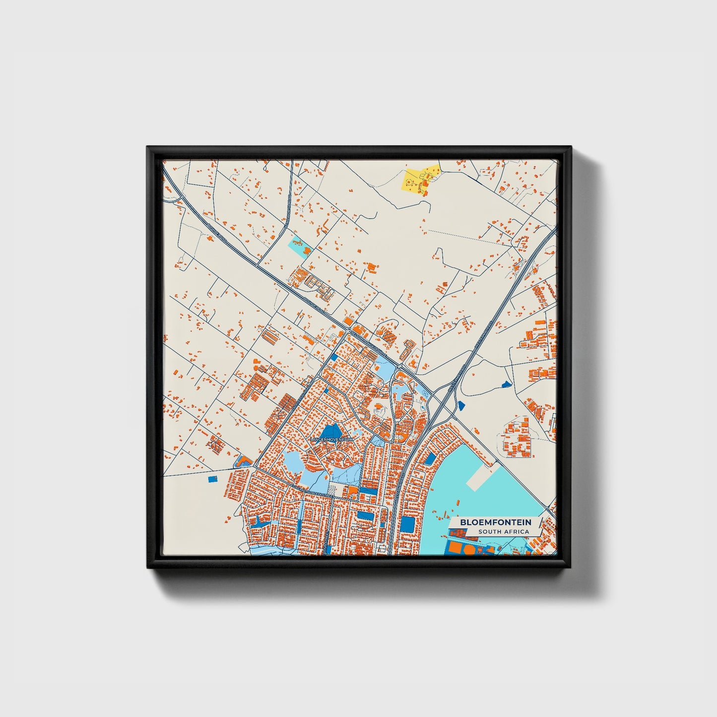 Bloemfontein South Africa Colorful City Map Canvas Print • Black Framed