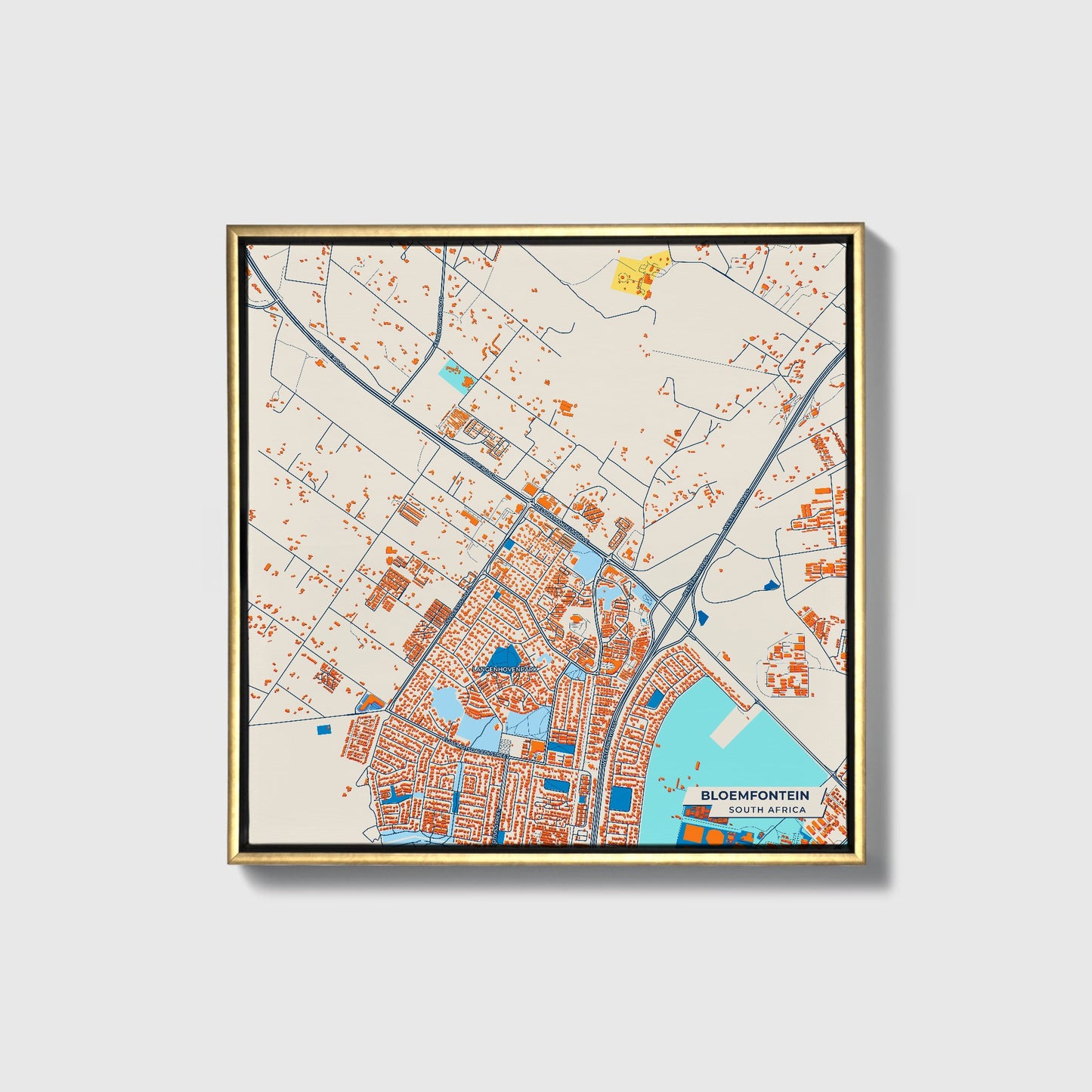 Bloemfontein South Africa Colorful City Map Canvas Print • Gold Framed