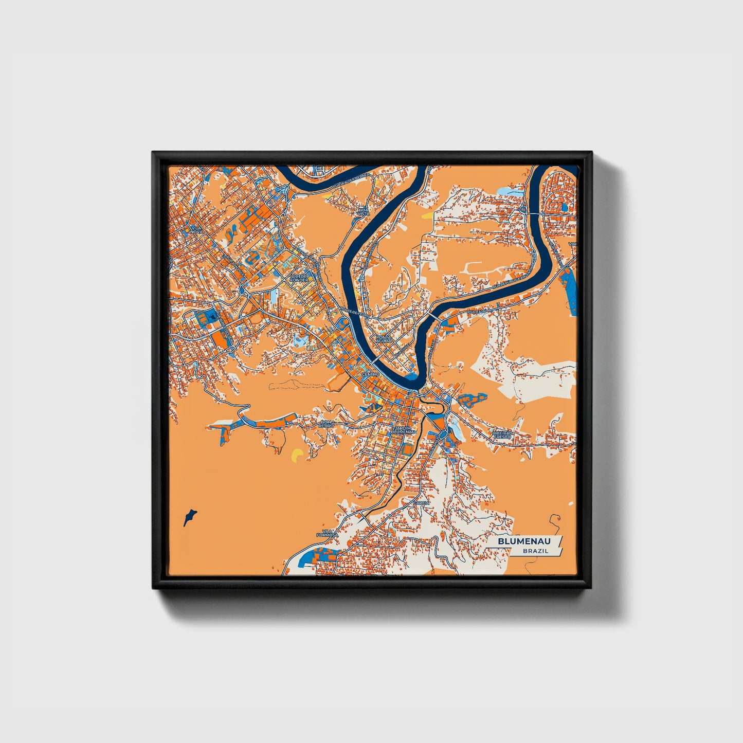 Blumenau Brazil Colorful City Map Canvas Print • Black Framed